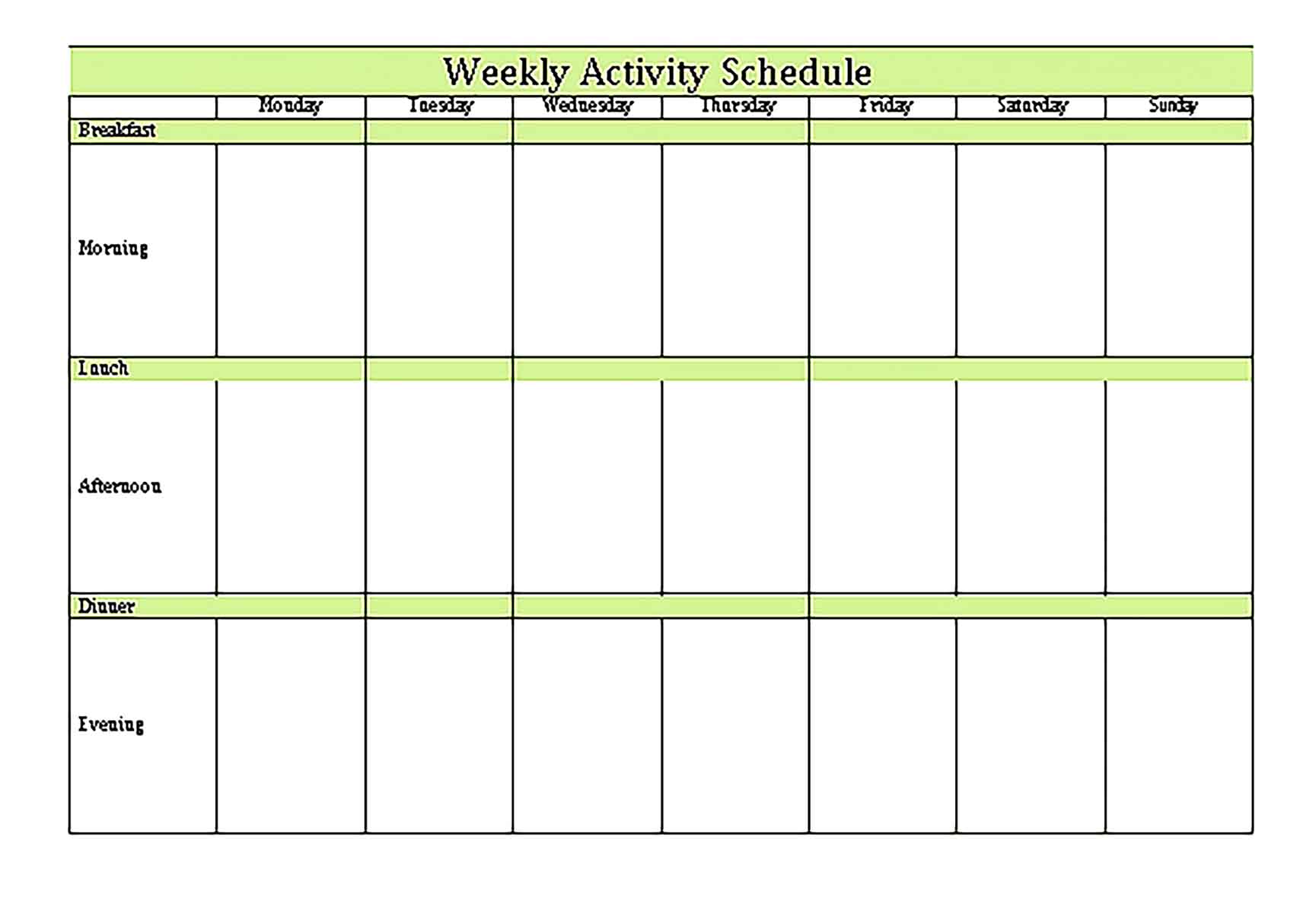 Template Patient Weekly Activity Schedule Sample