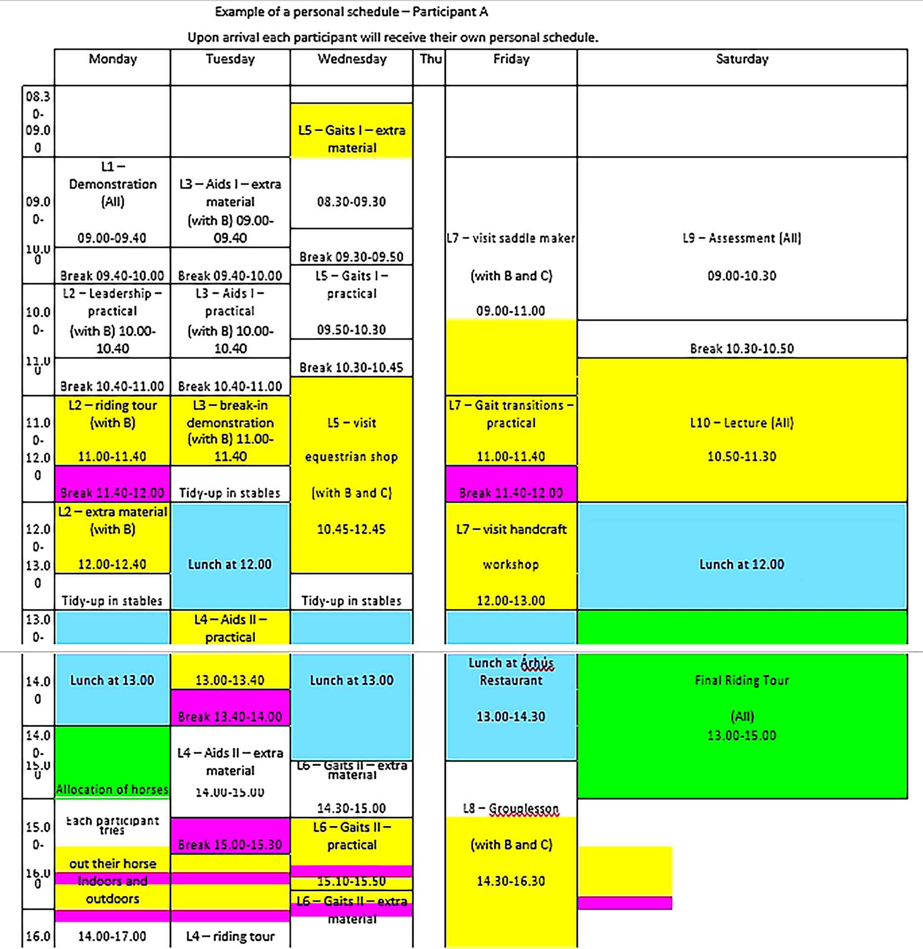 Template Personal Schedule Sample