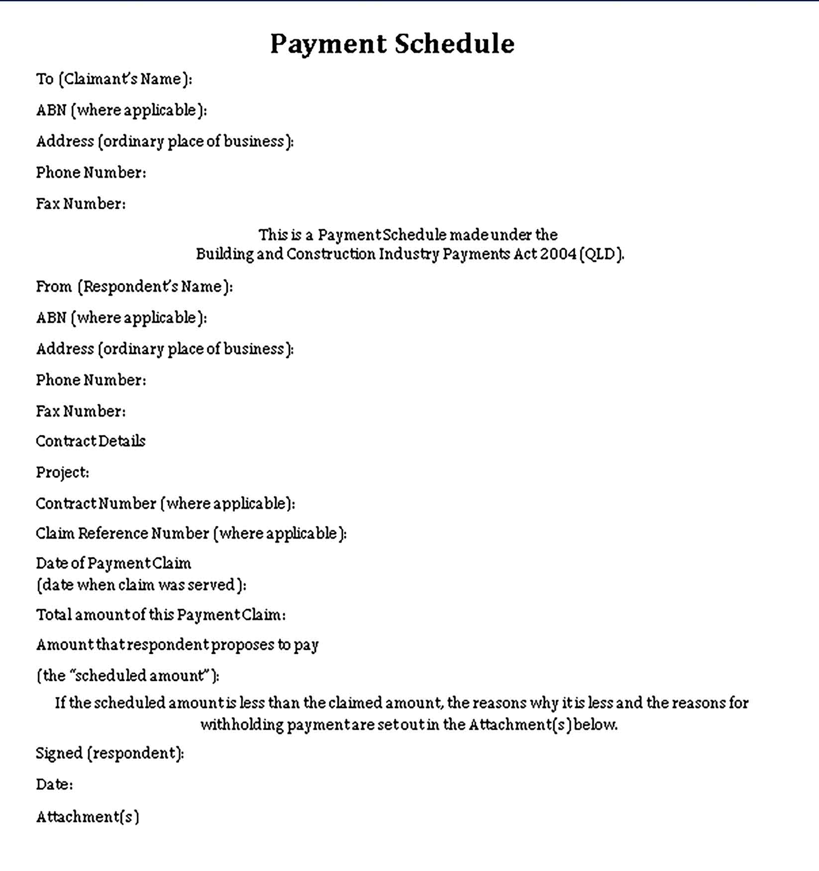 Template Project Payment Schedule in Sample