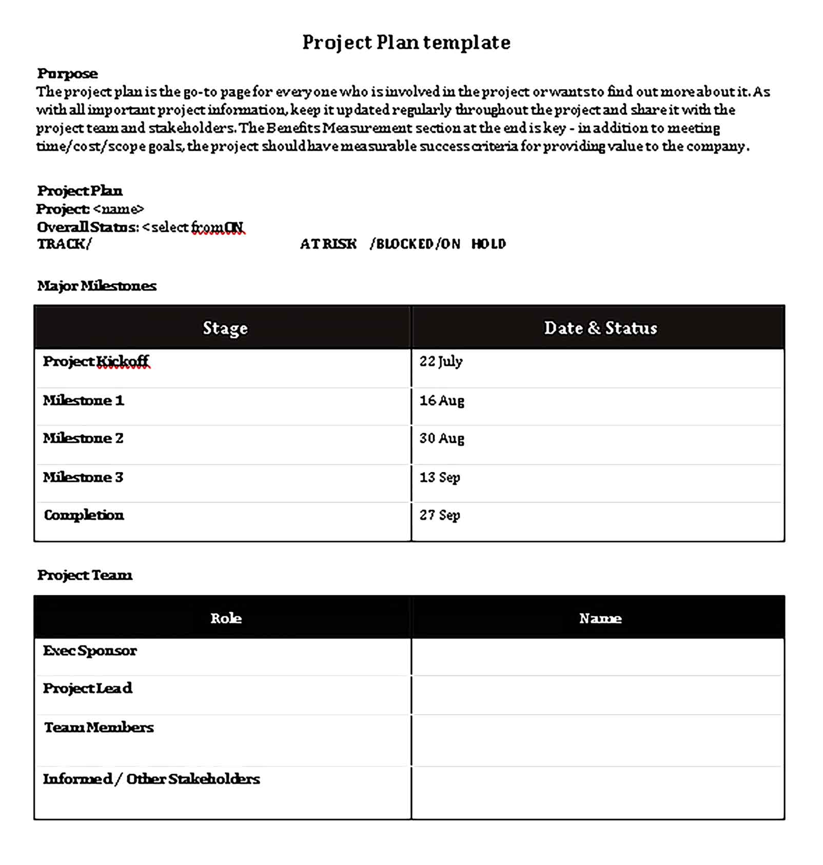 Template Project Schedule Plan Sample