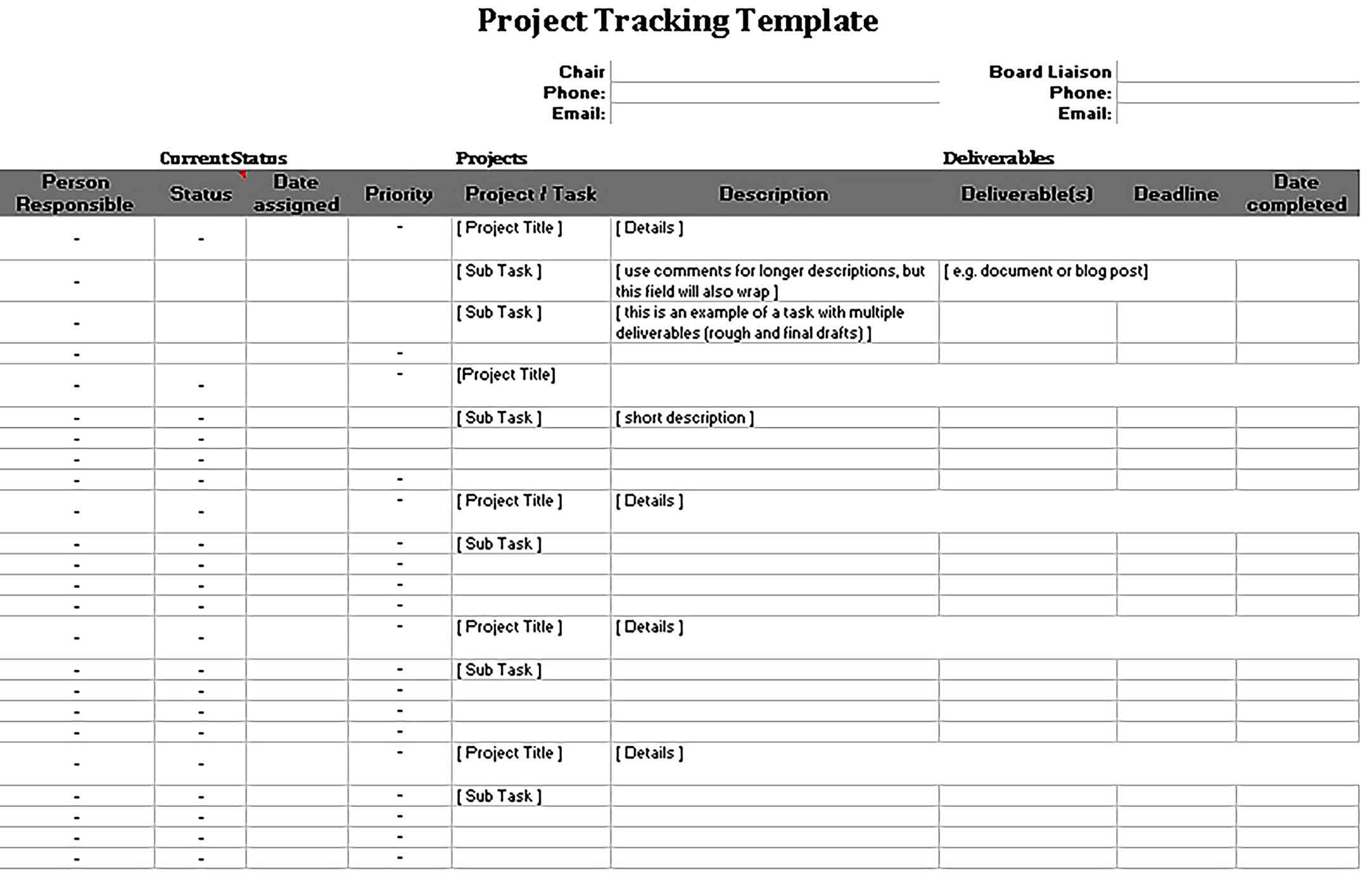 Template Project Tracking Sample