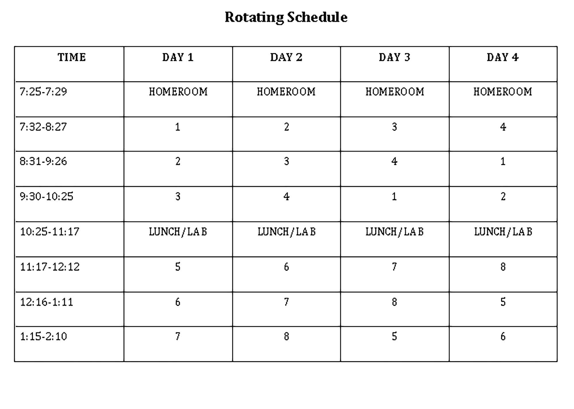 Template Rotating Day Schedule Sample