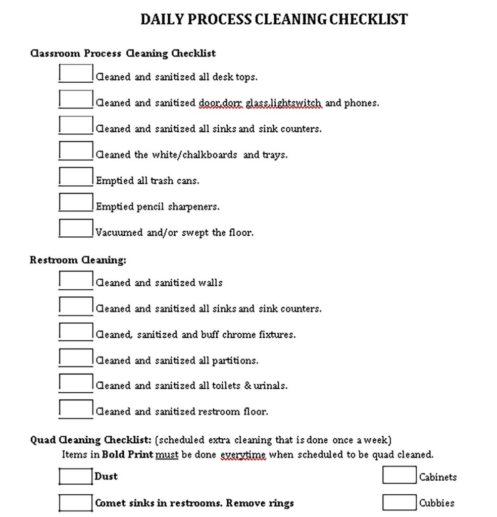 Template School Daily Cleaning Schedule Sample