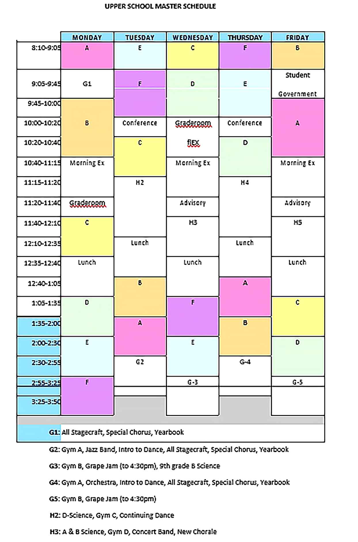 Template School Master Schedule Sample