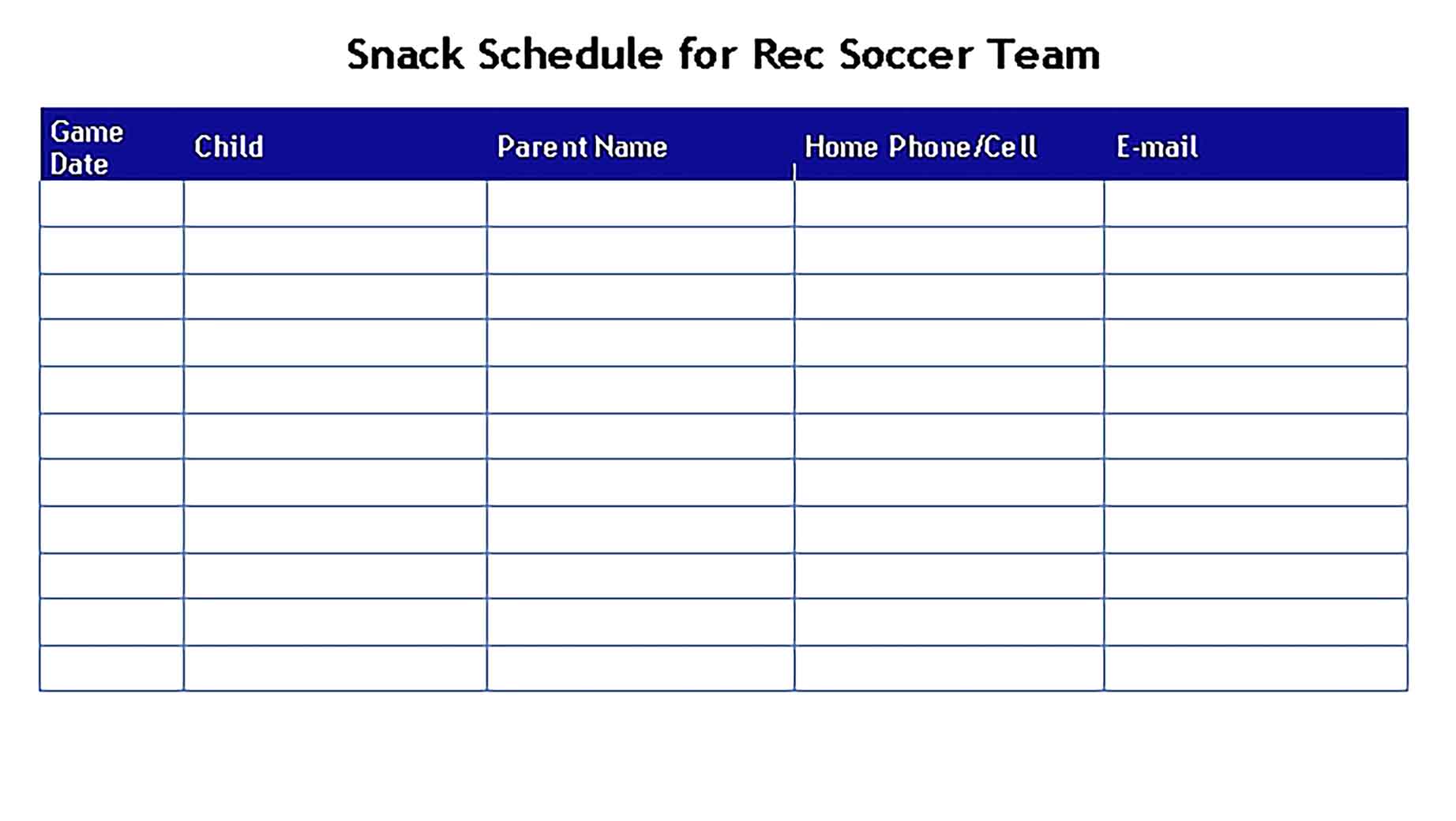 Template Soccer Snack Schedule Sample