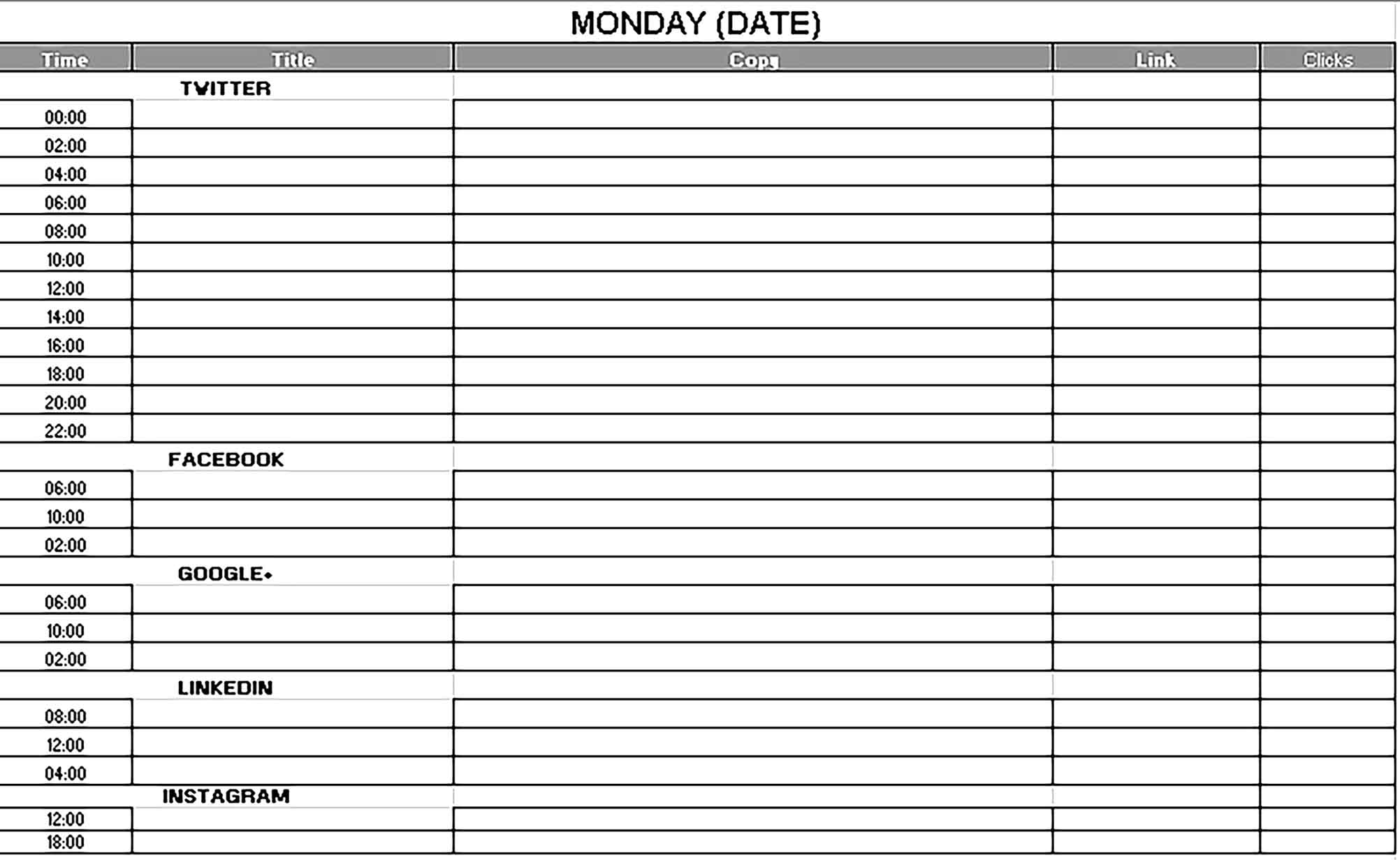 Template Social Media Schedule Content Calendar Sample 1
