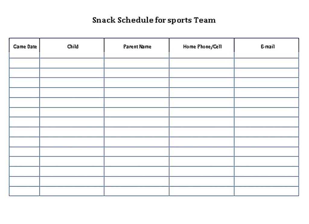 Template Sports Snack Schedule Sample 1