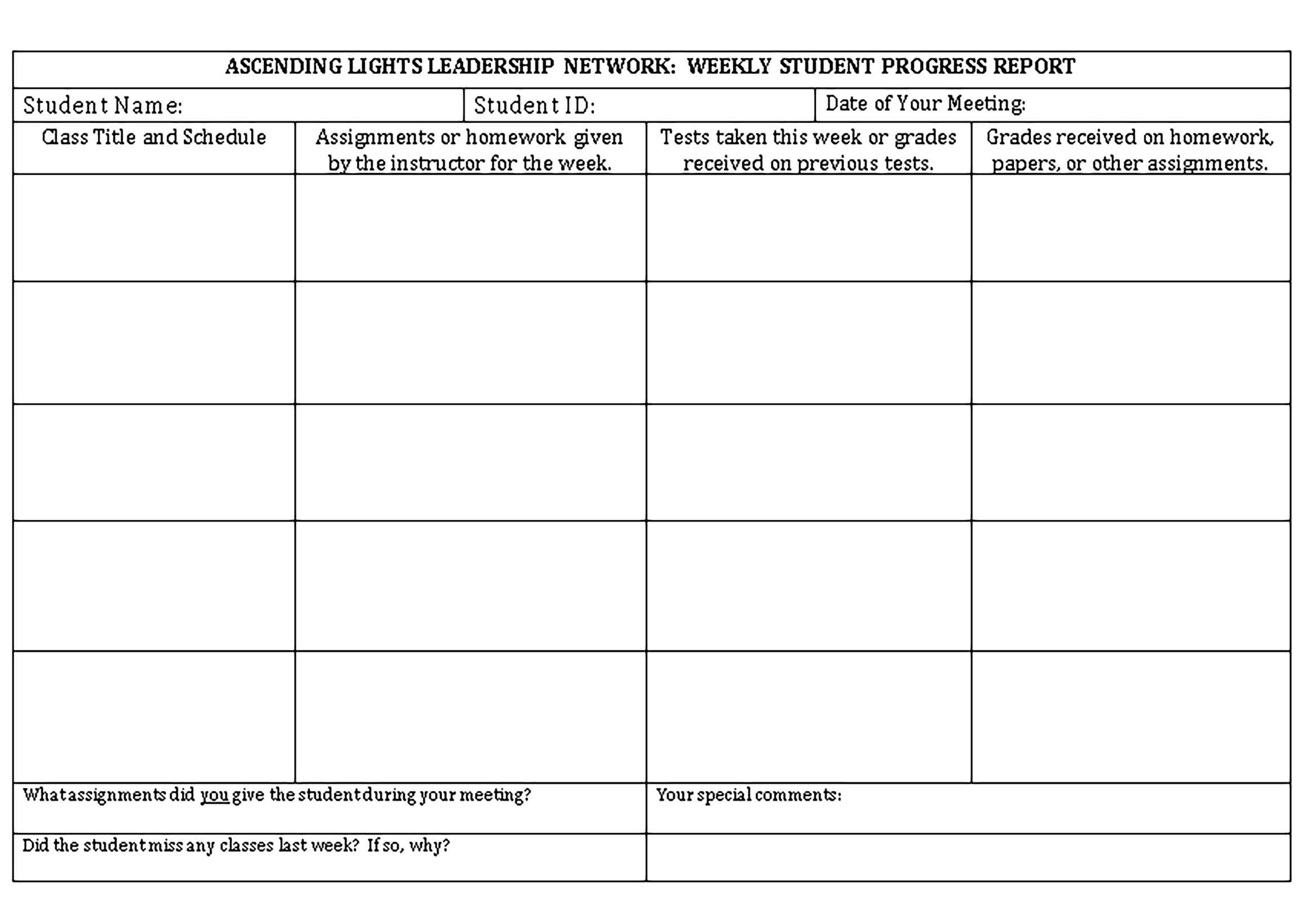 Template Student Weekly Report Format Sample