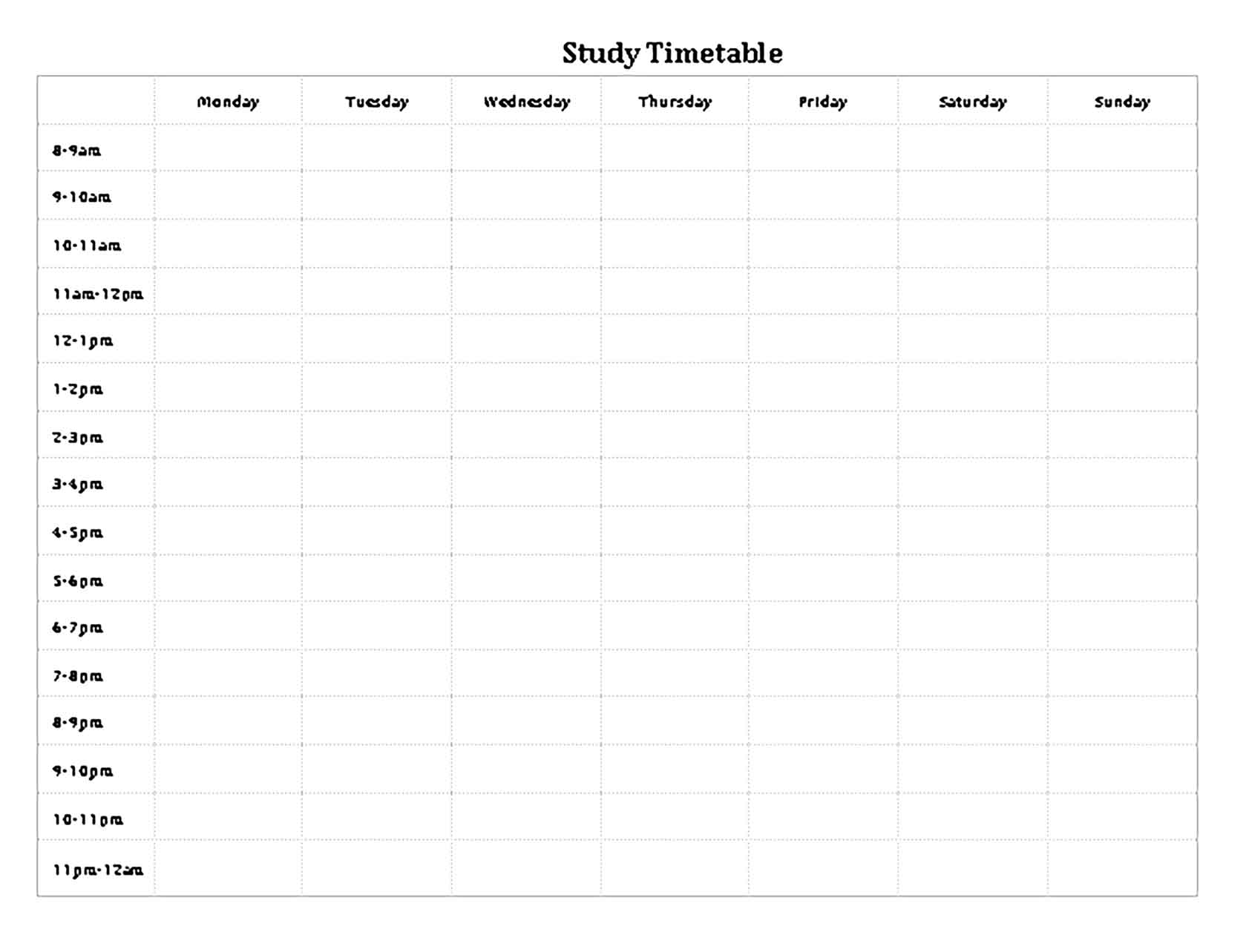 Template Study Schedule in Word Doc Sample