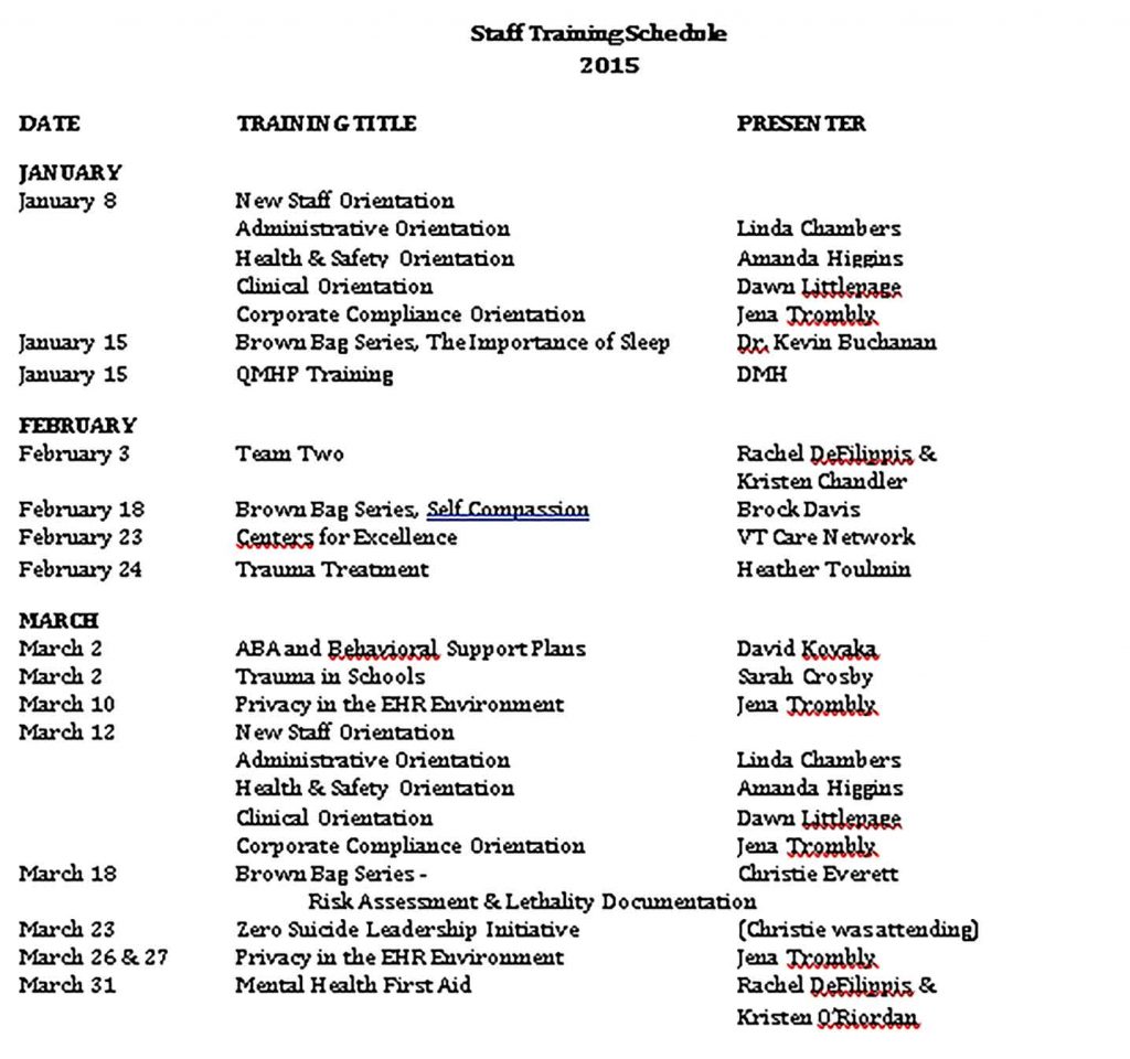 Template Training Staff Schedule Sample