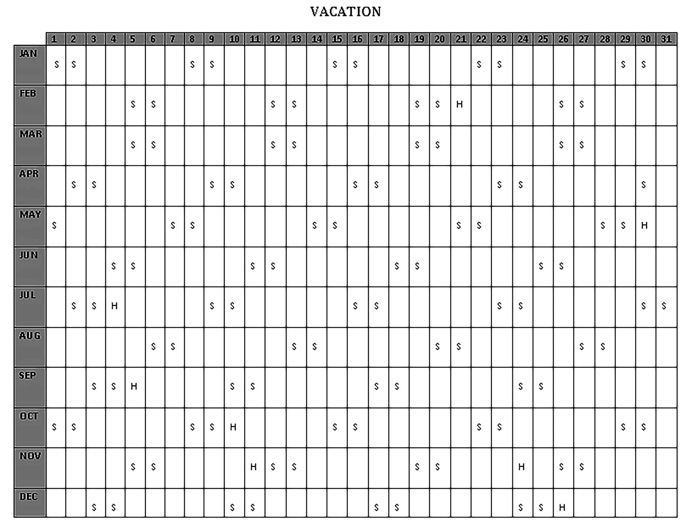 Template Vacation Schedule Sample