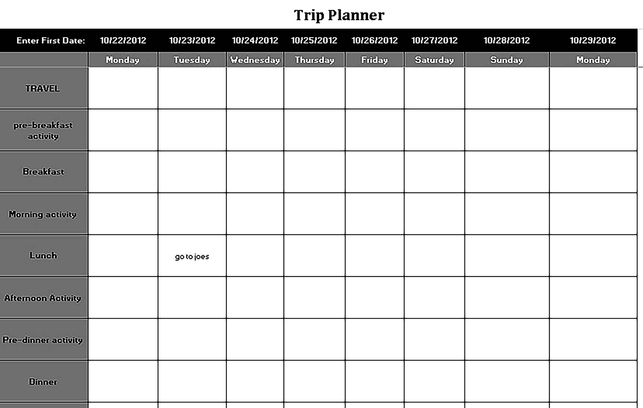 Template Vacation Trip Planning Schedule Sample