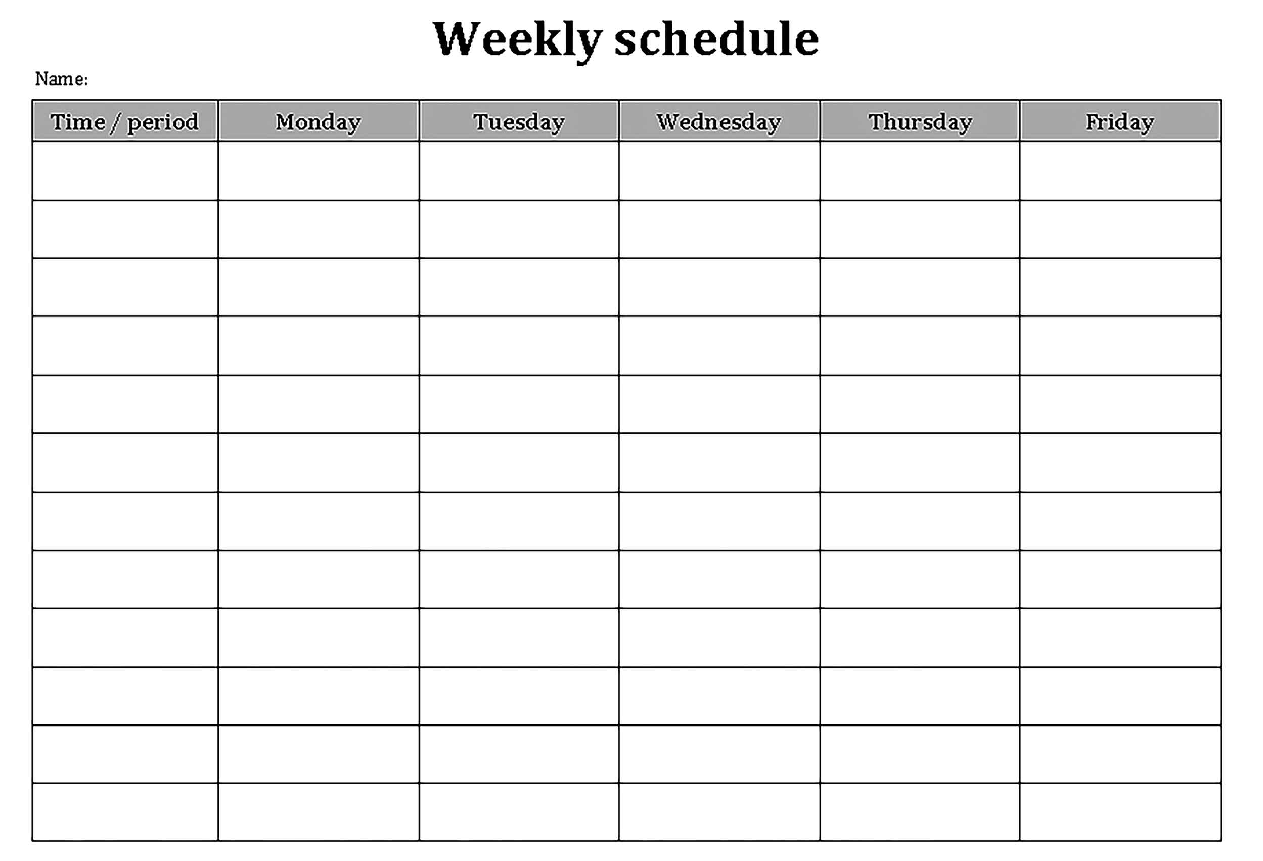Template Weekly Schedule in Word Format Sample