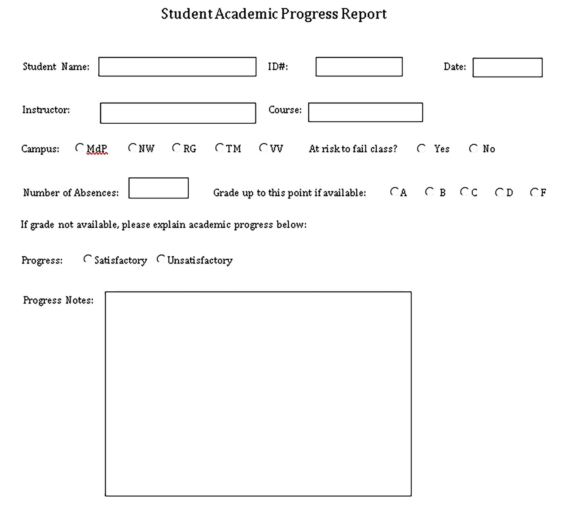 Template Weekly Student Academic Progress Report Sample
