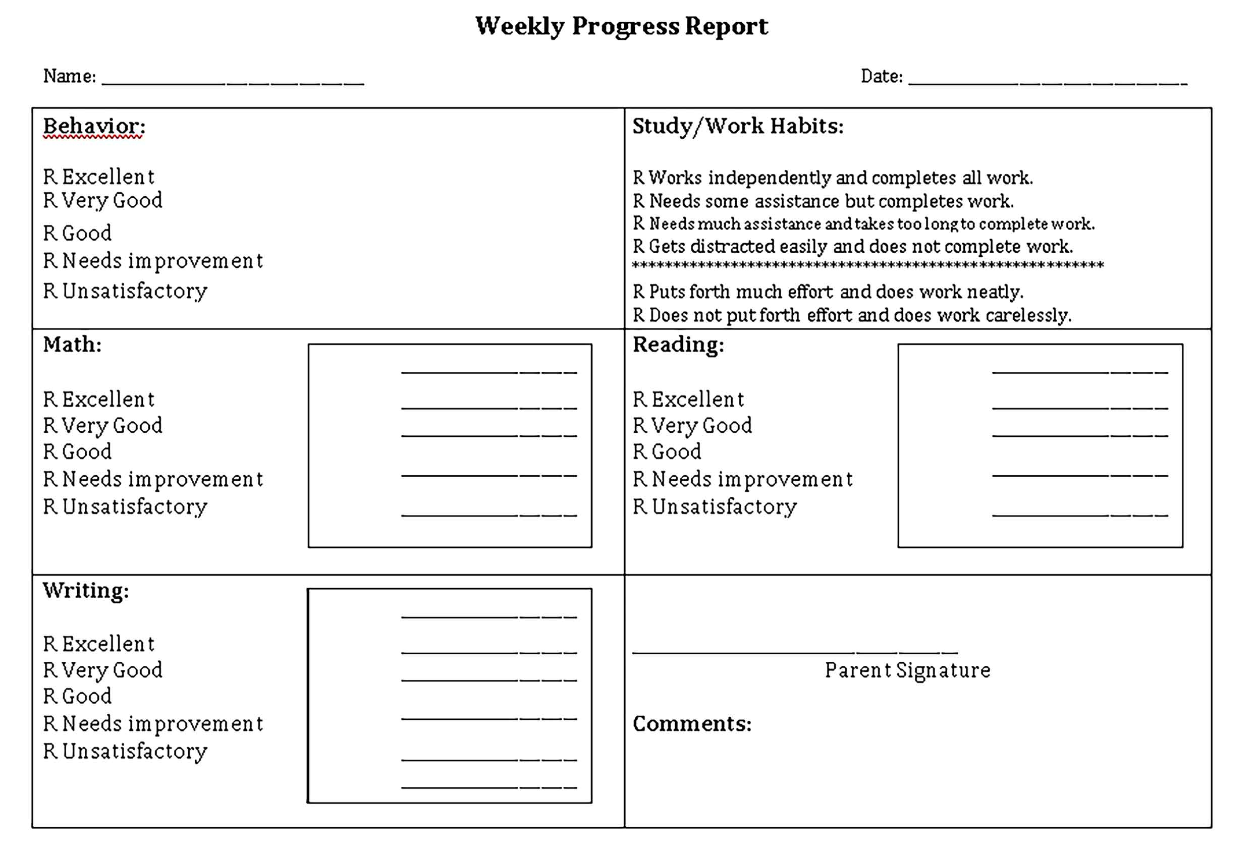 Template Weekly Student Behavior Report Sample