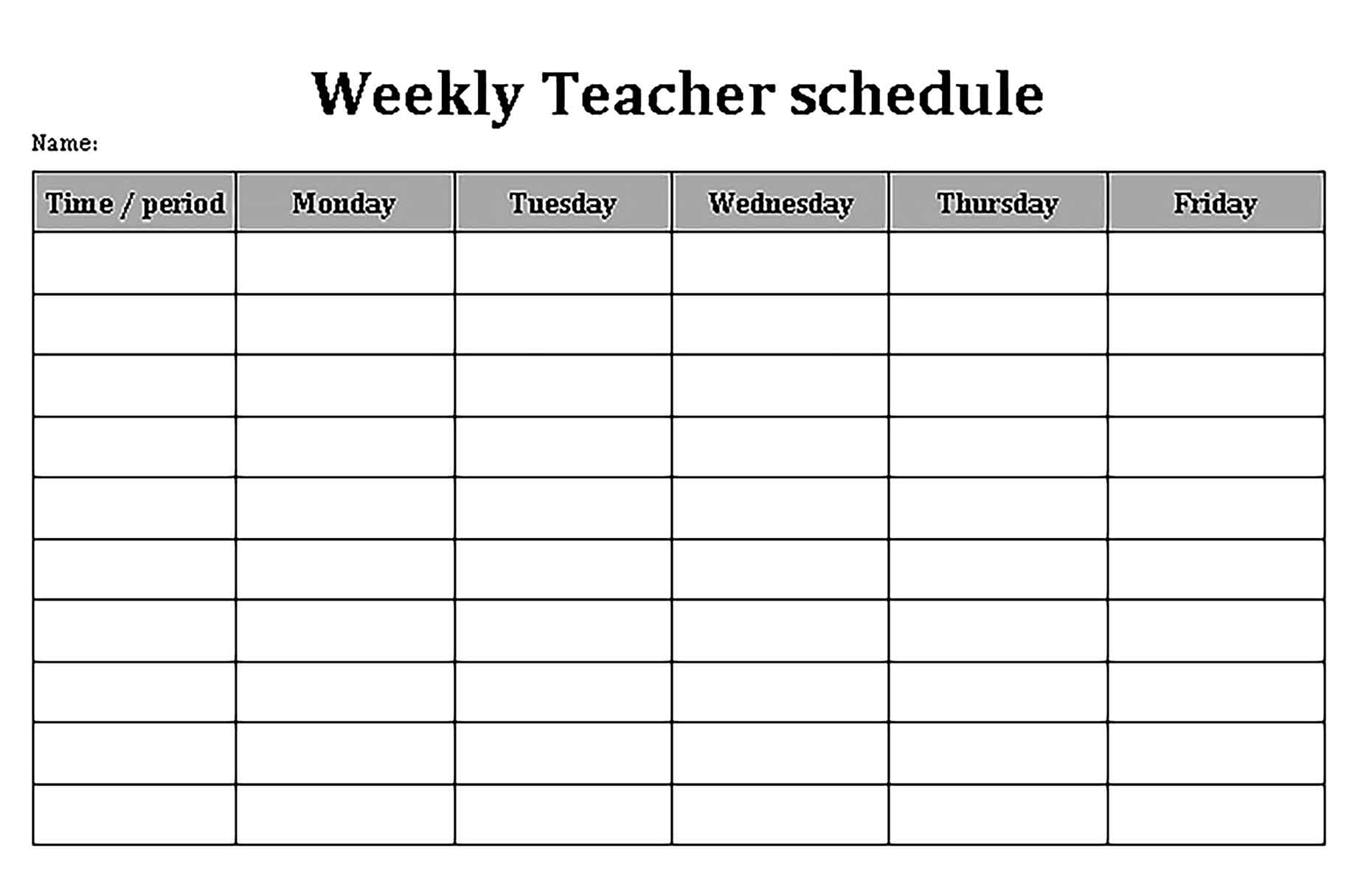 Template Weekly Teacher Schedule Word Format Sample