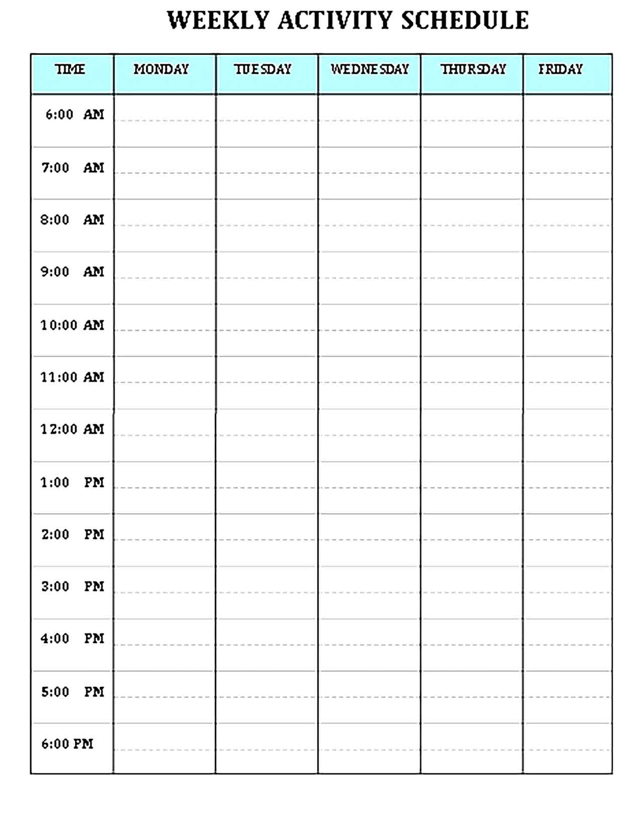 Template Weekly activity schedule Sample