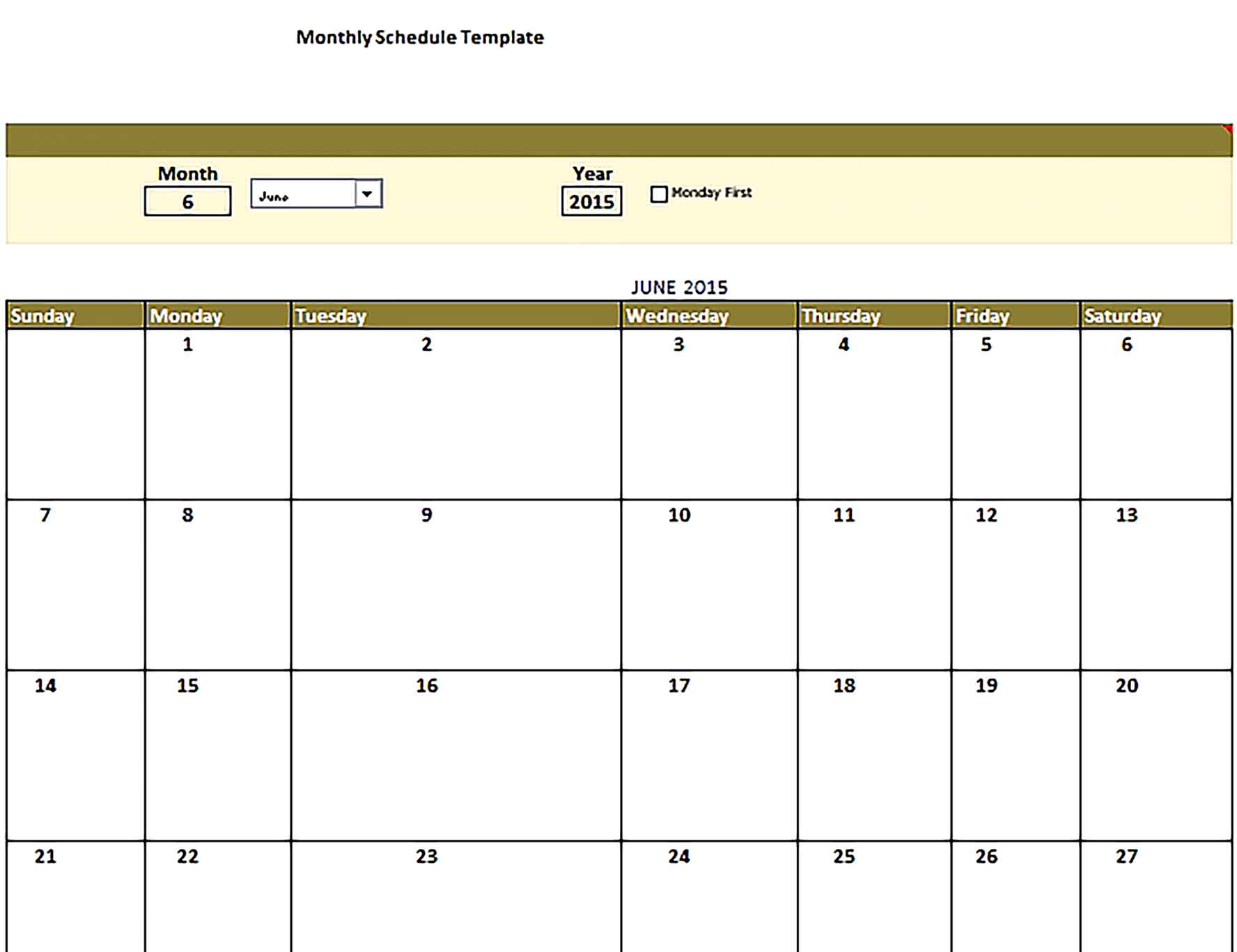 Template monthly schedule Sample
