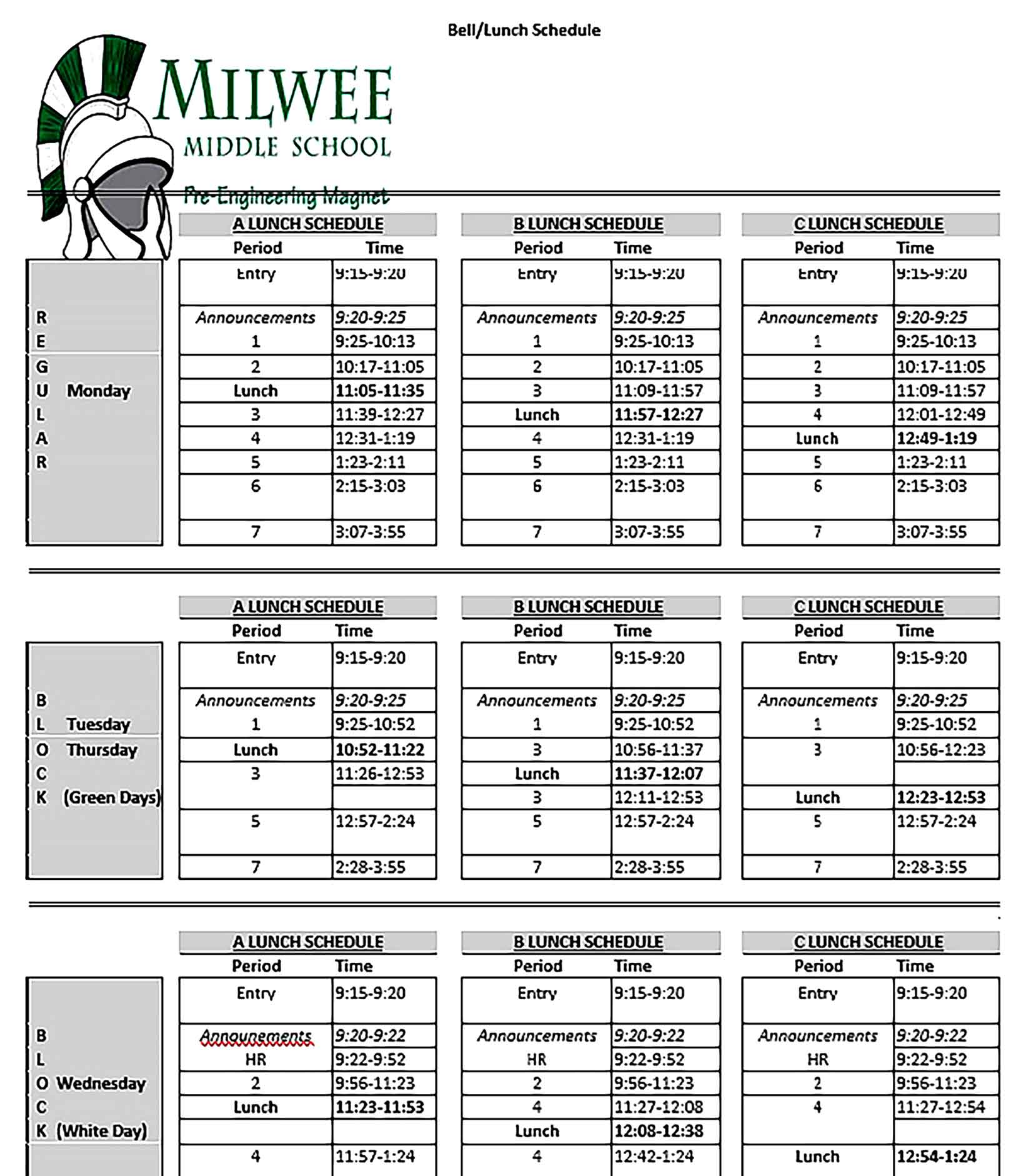 Template of Lunch Schedule Sample