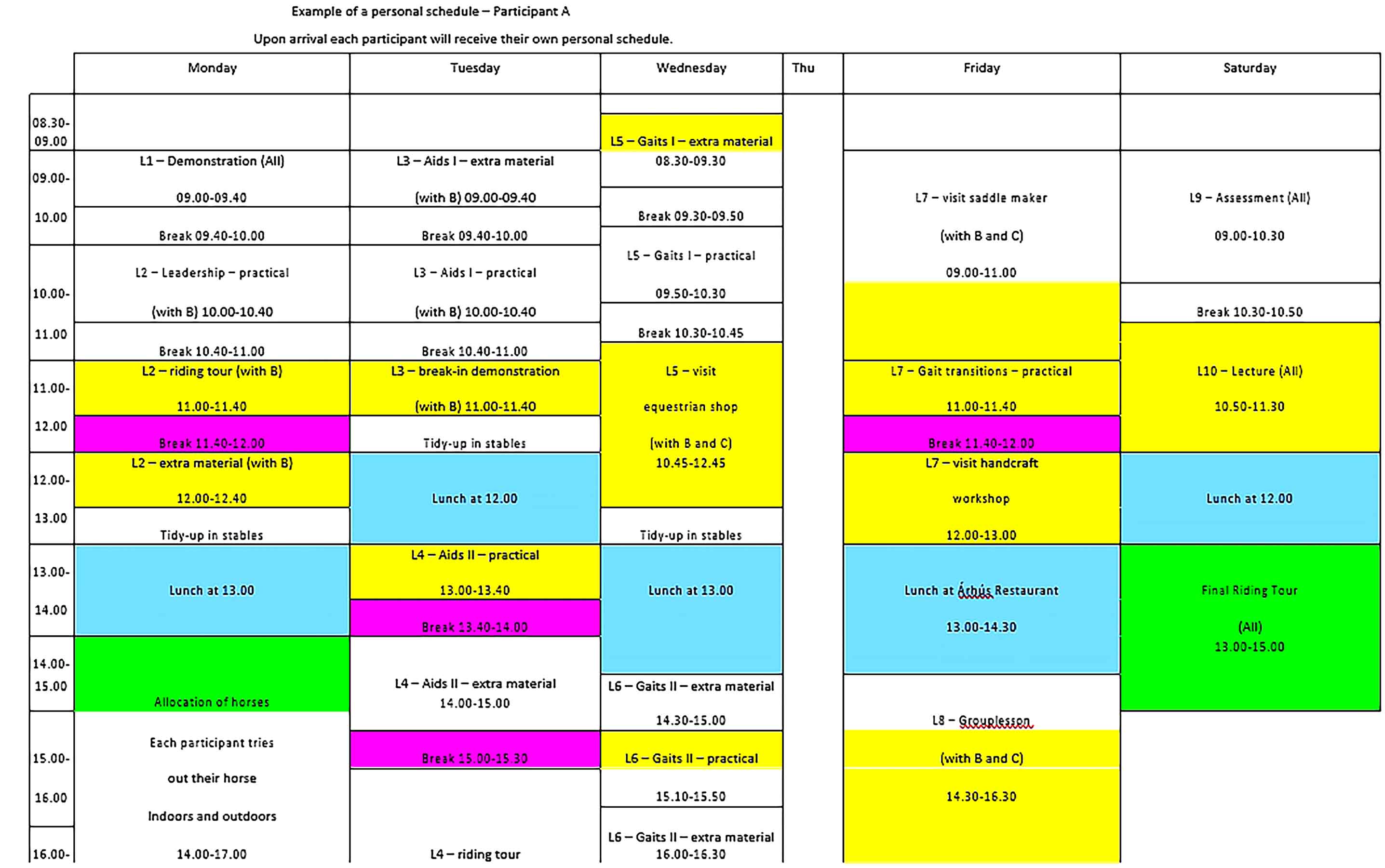 Template of Personal Schedule Sample