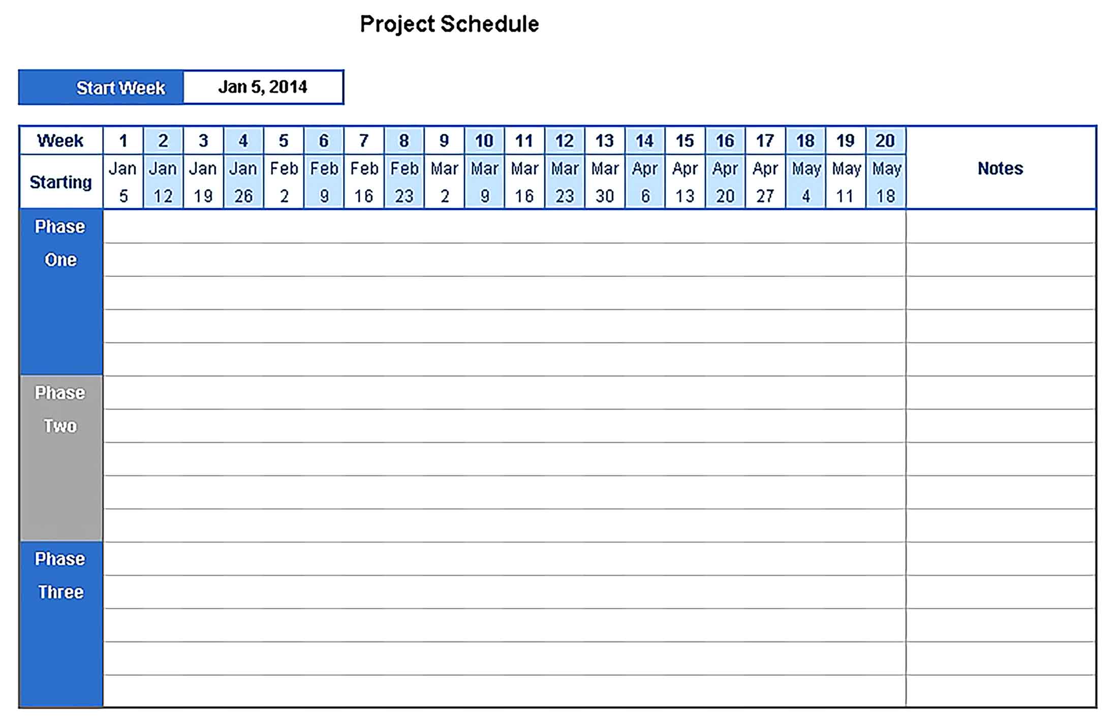 Template project schedule Sample