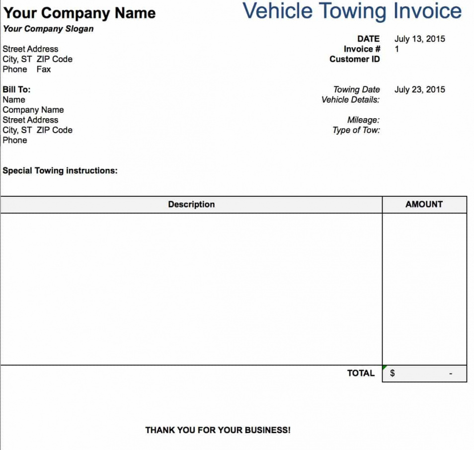 Towing Invoice Templates Sample