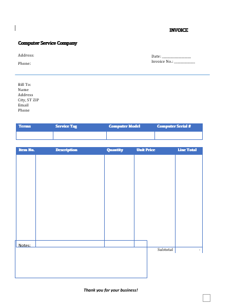 blank computer service invoice template1
