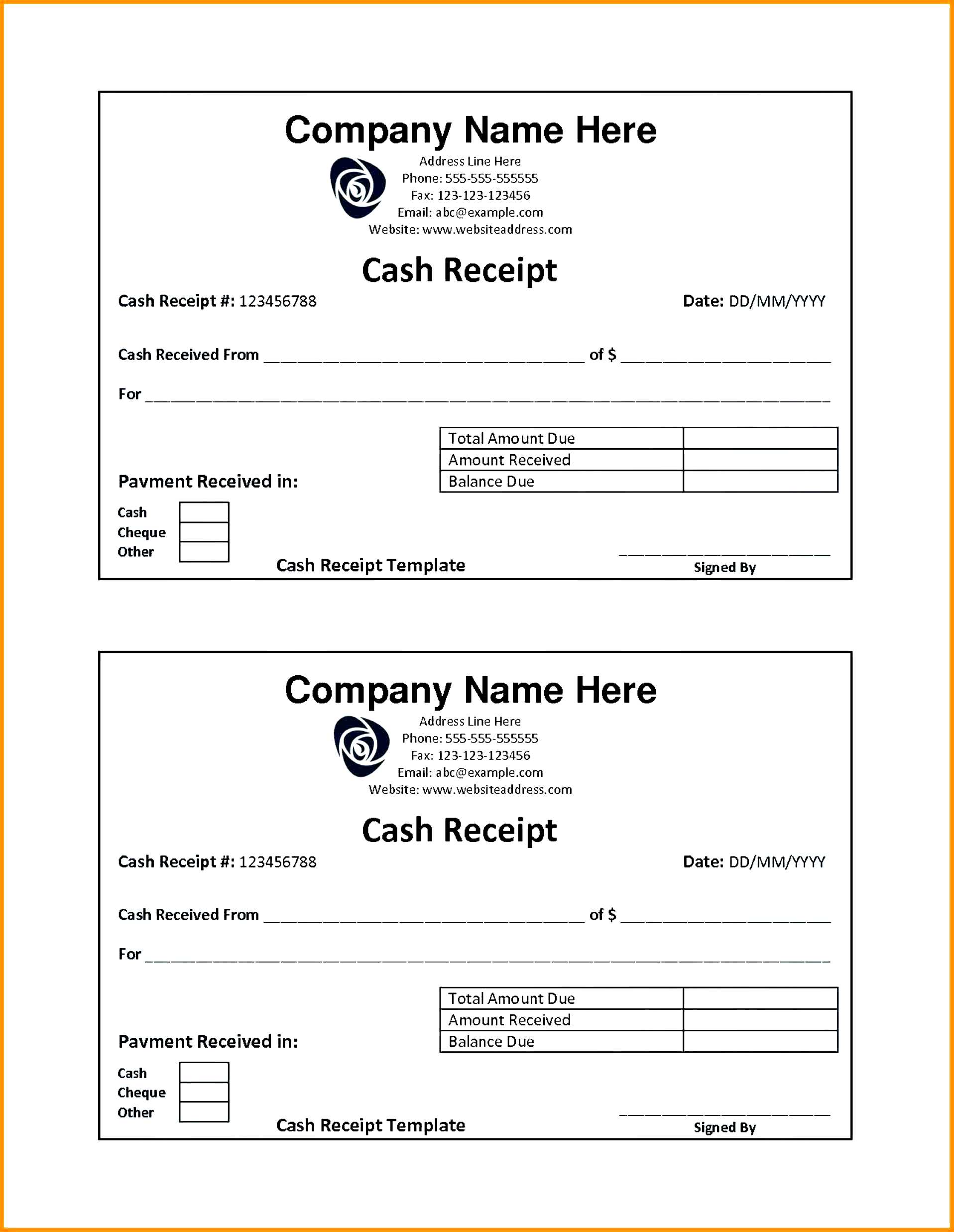 cash receipt template word doc free india simple resume