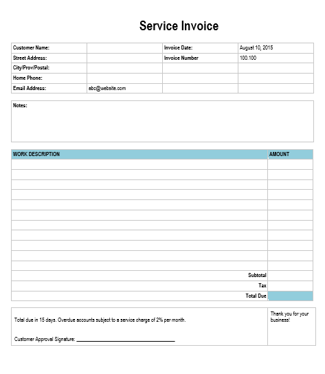 service invoice template doc