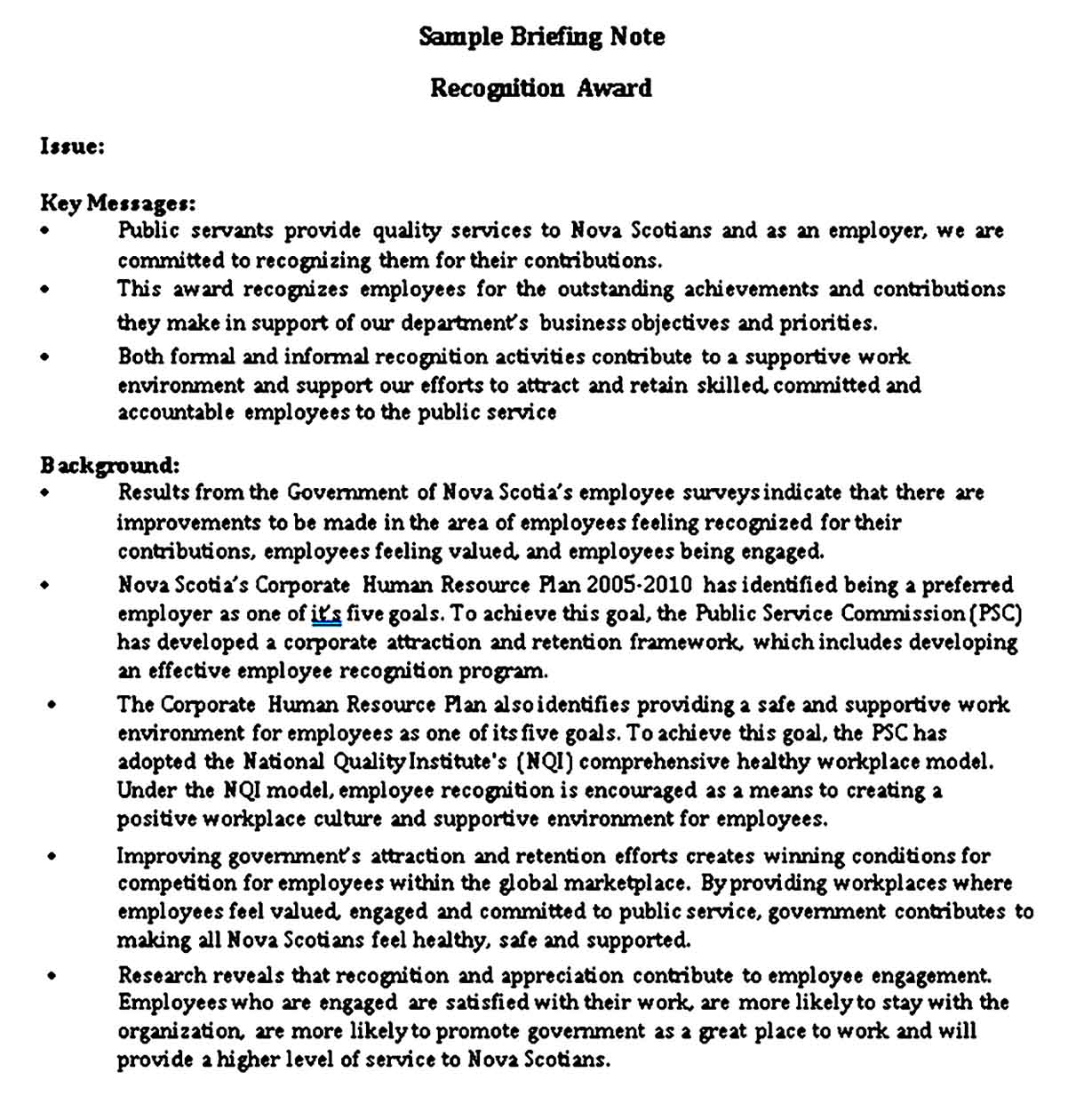 Example of Briefing Note