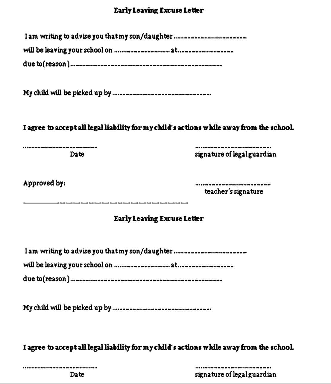 Excuse Letter for Early leaving template