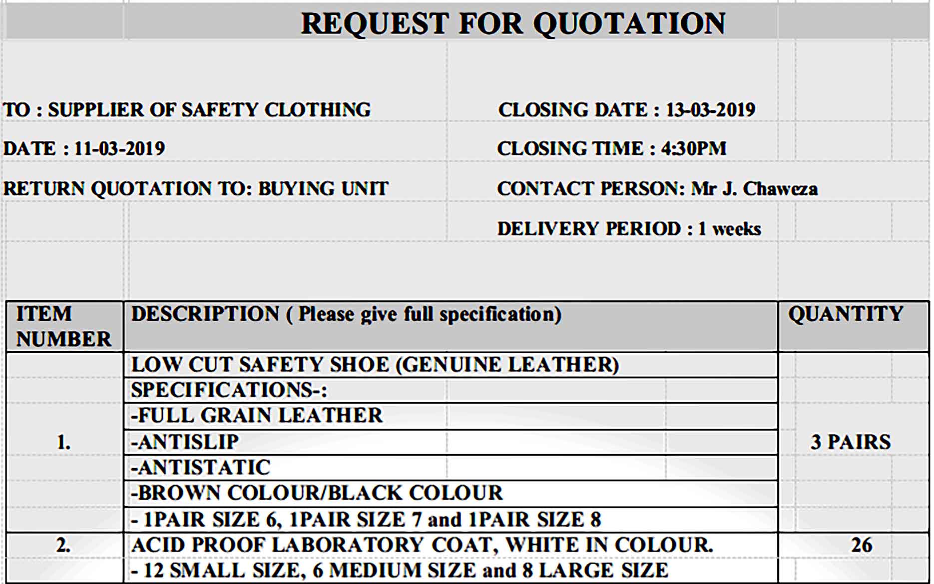 Formal Clothing Quotation