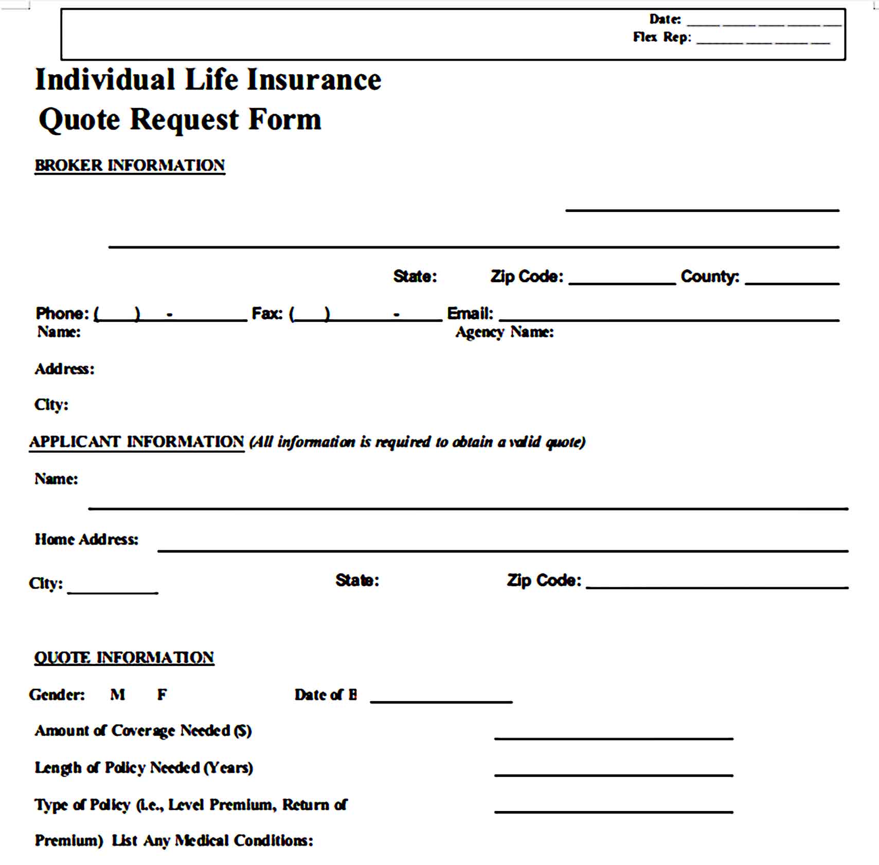 Individual Life Insurance Quote Request Form
