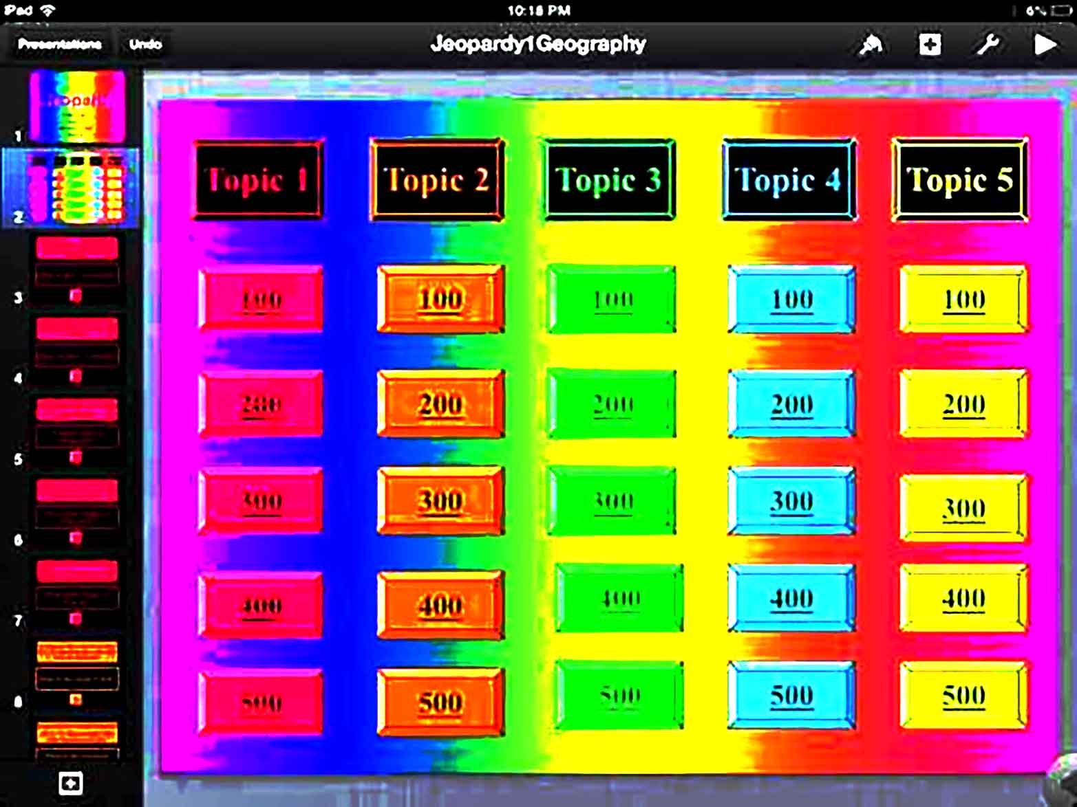 Jeopardy Keynote Template for Teacher Ipad