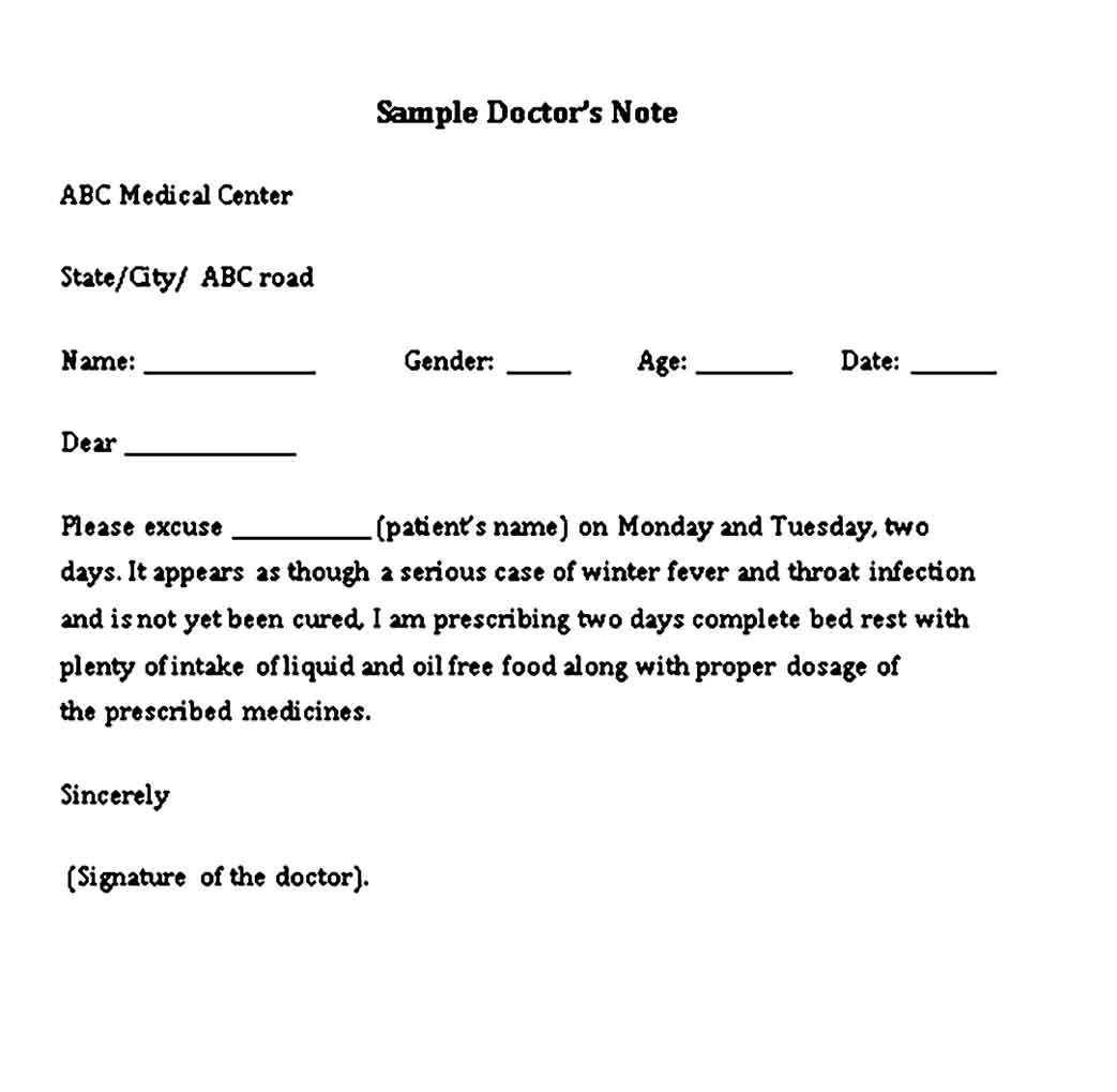 Medical Doctor Note for College Student Free Word 1