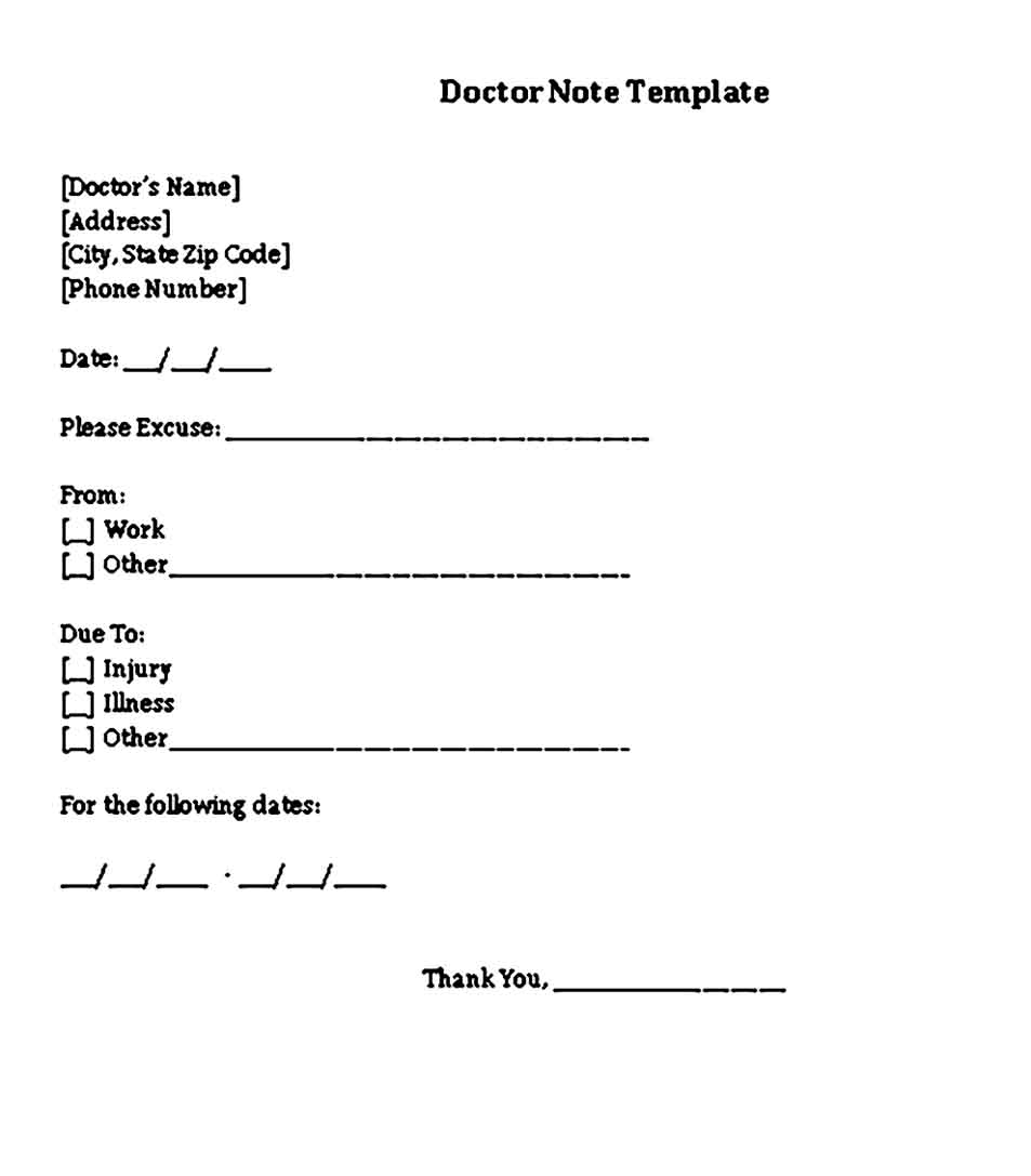 Medical Doctor Note for Employe Free Word Download