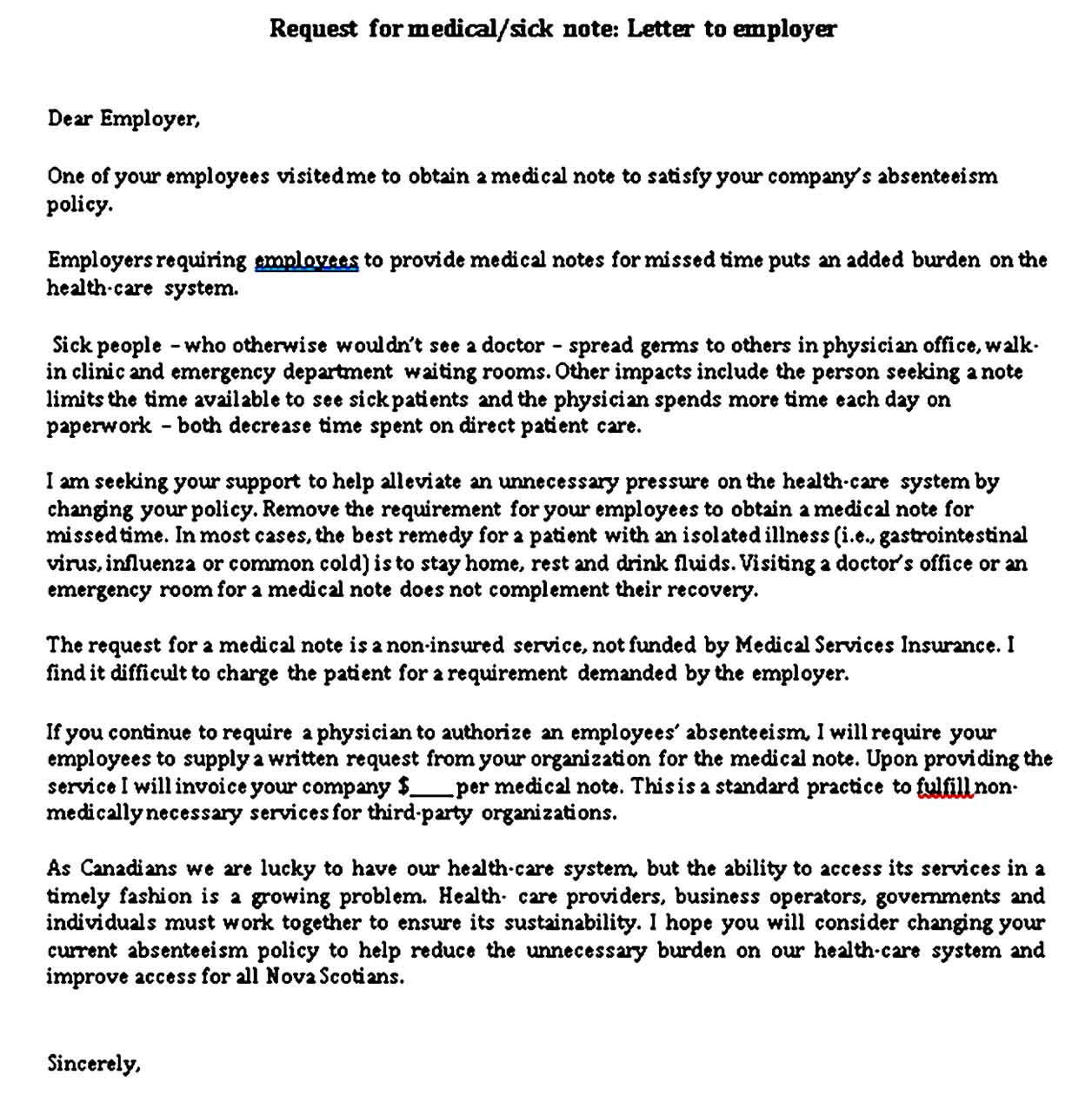 Medical Doctor Sick Note for Employe Free PDF Download