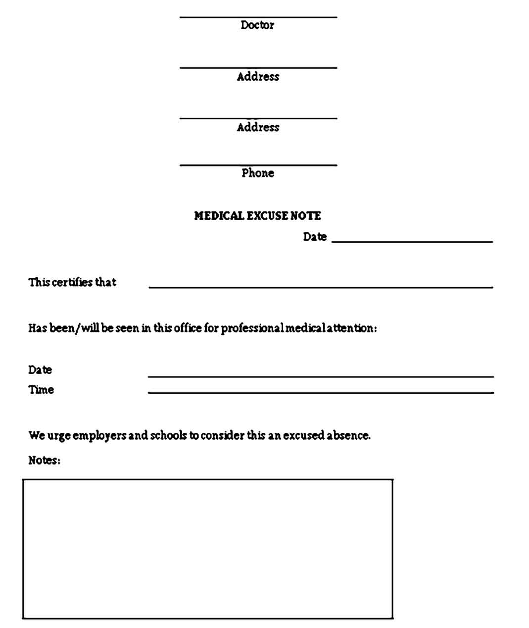 Medical Doctors Excuse Note MS Word Free Download