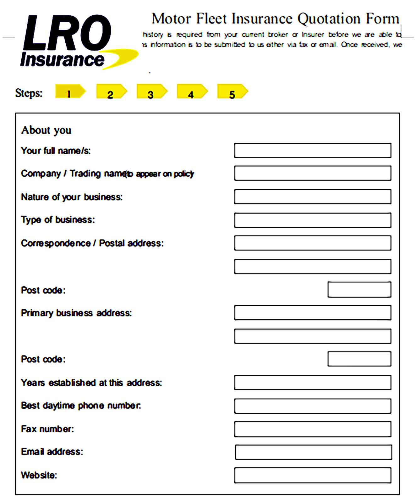 Motor Fleet Insurance Quotation Form