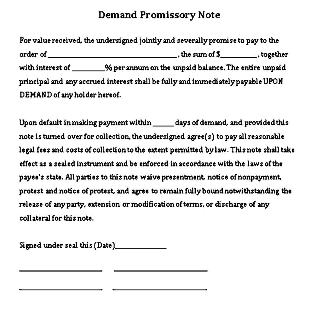 Promissory Demand Note Free Word Download