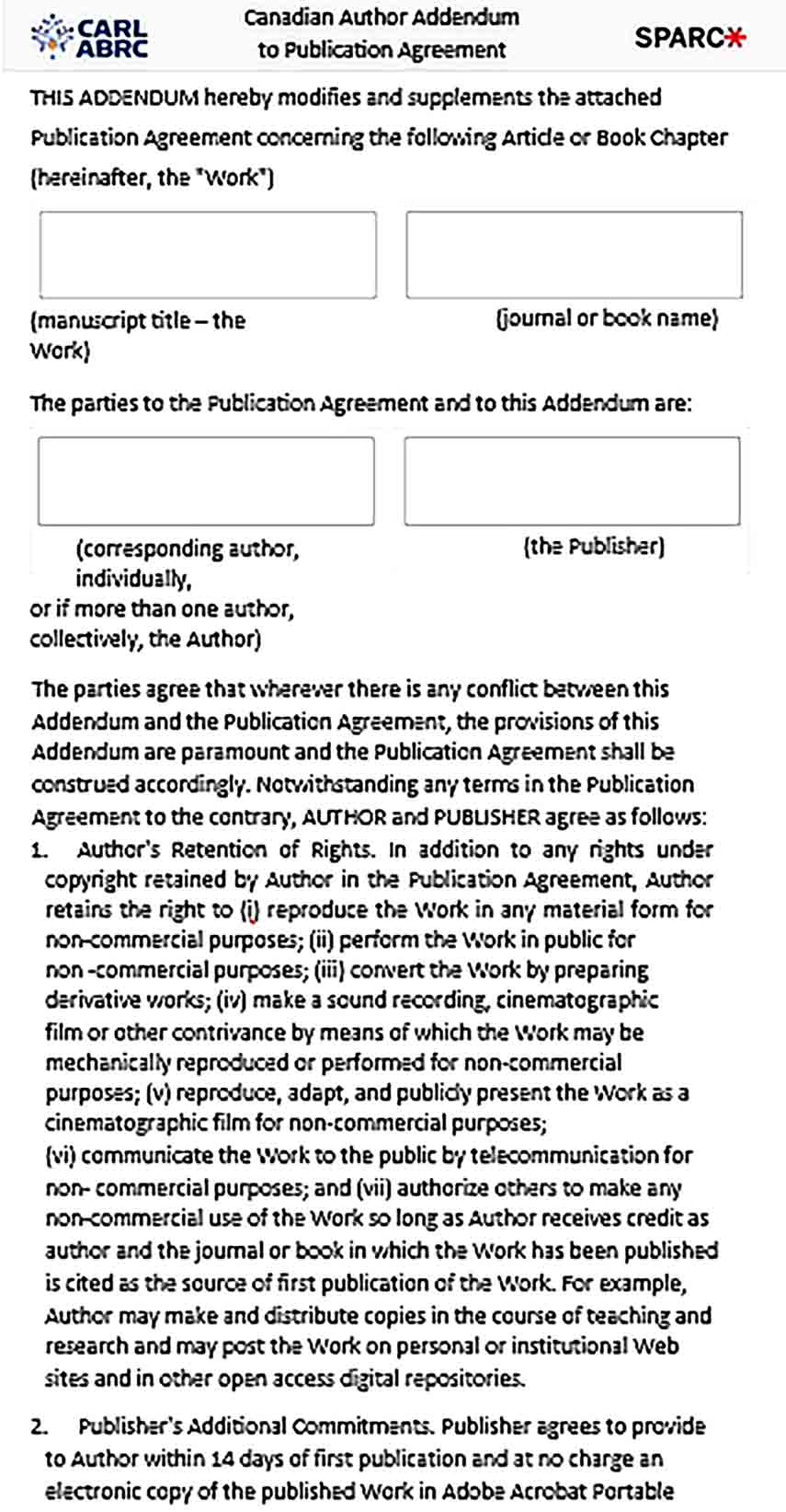 Sample Addendum Agreement for Publications