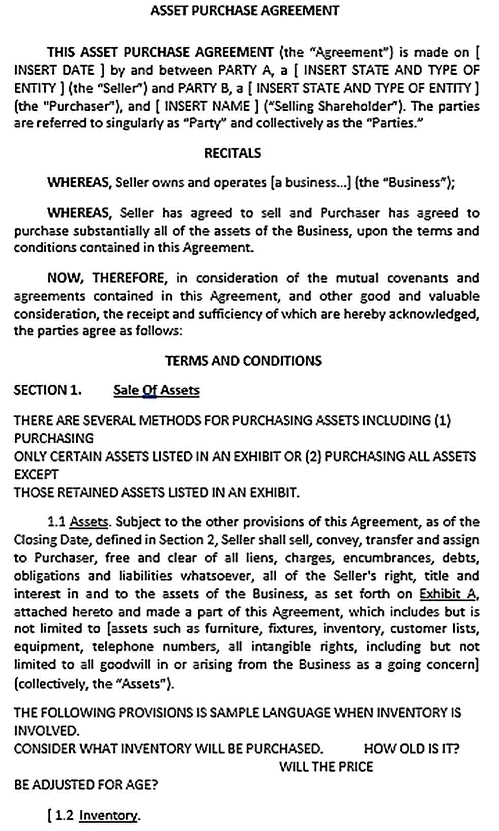 Sample Asset Purchase Agreement