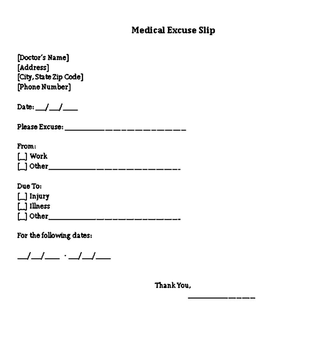 Sample Blank Doctors Note for Missing Work Excuse