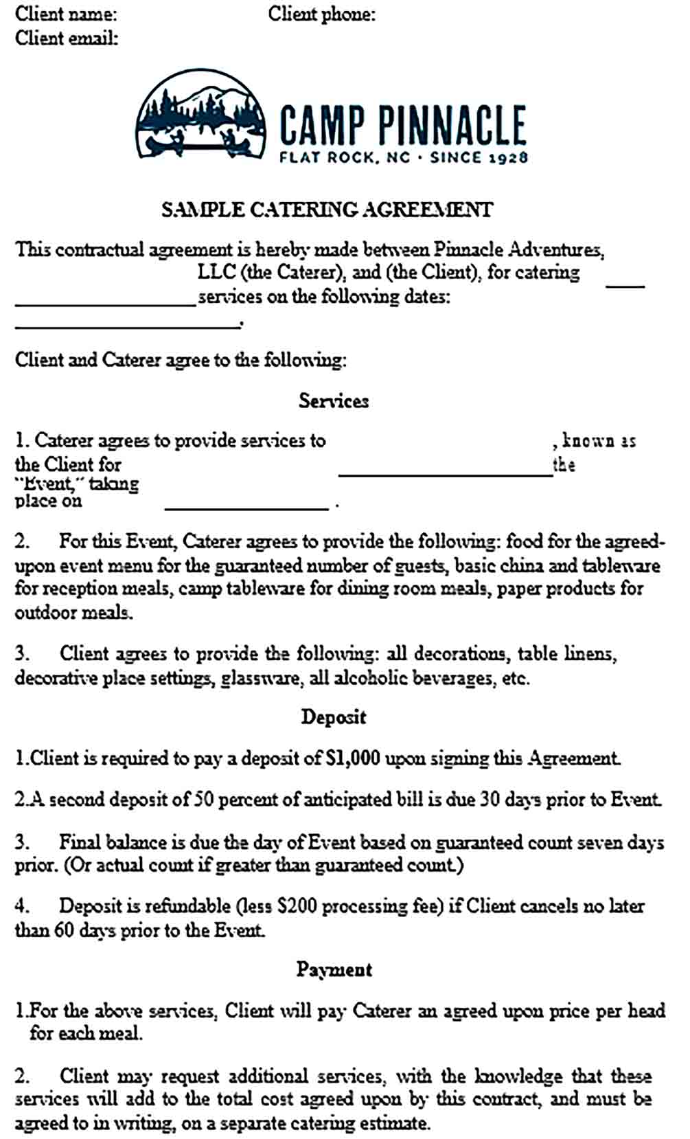 Sample Catering Service Agreement