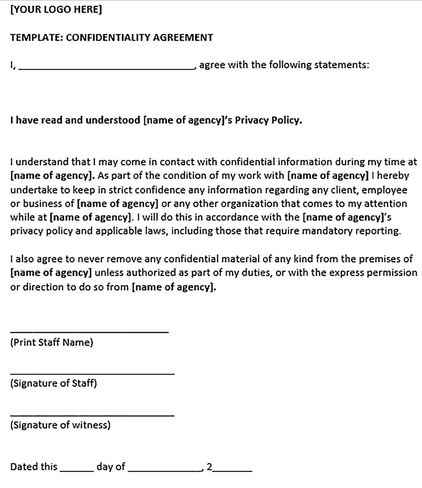 Sample Celebrity Confidentiality Agreement