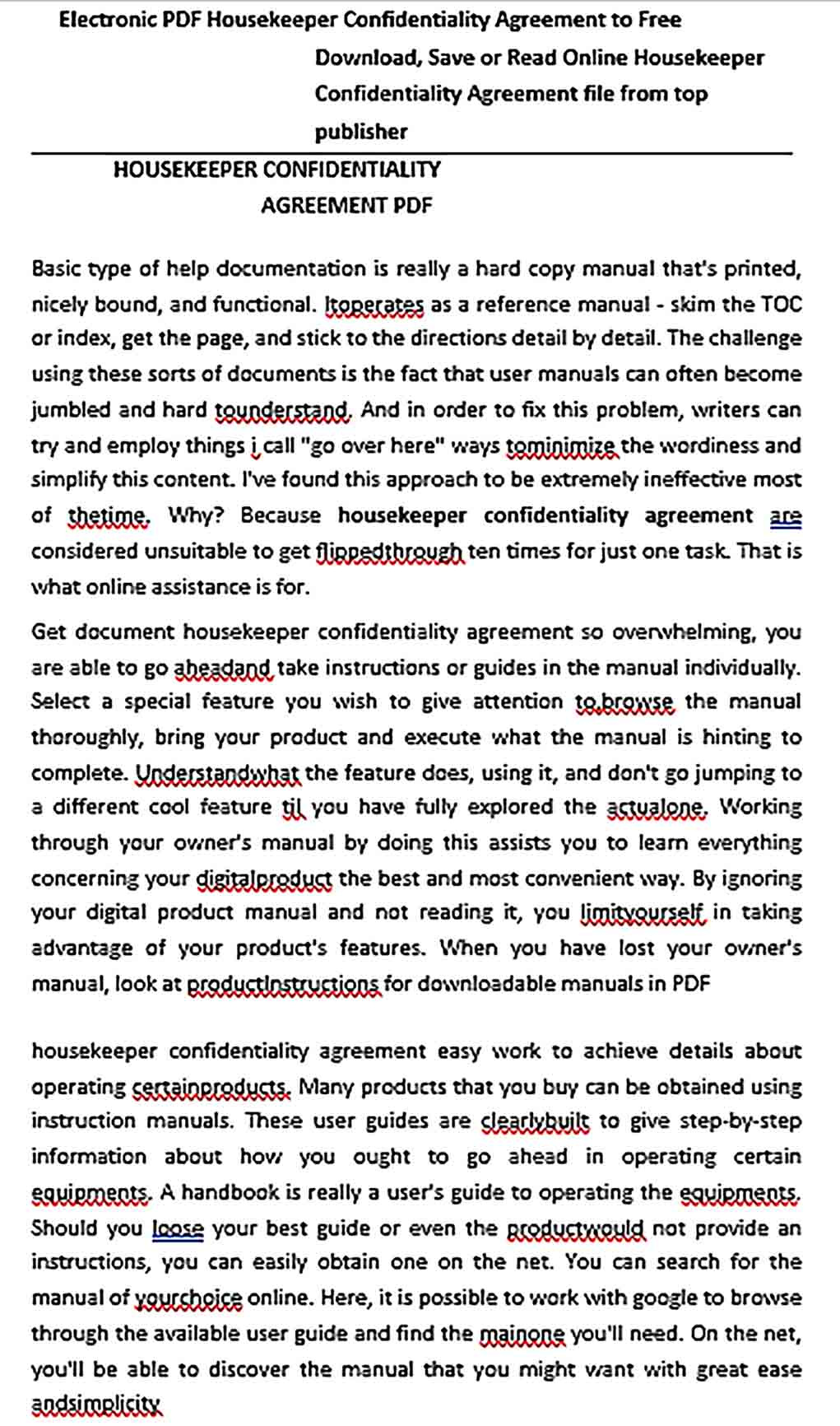 Sample Celebrity Confidentiality Agreement for Housekeeper