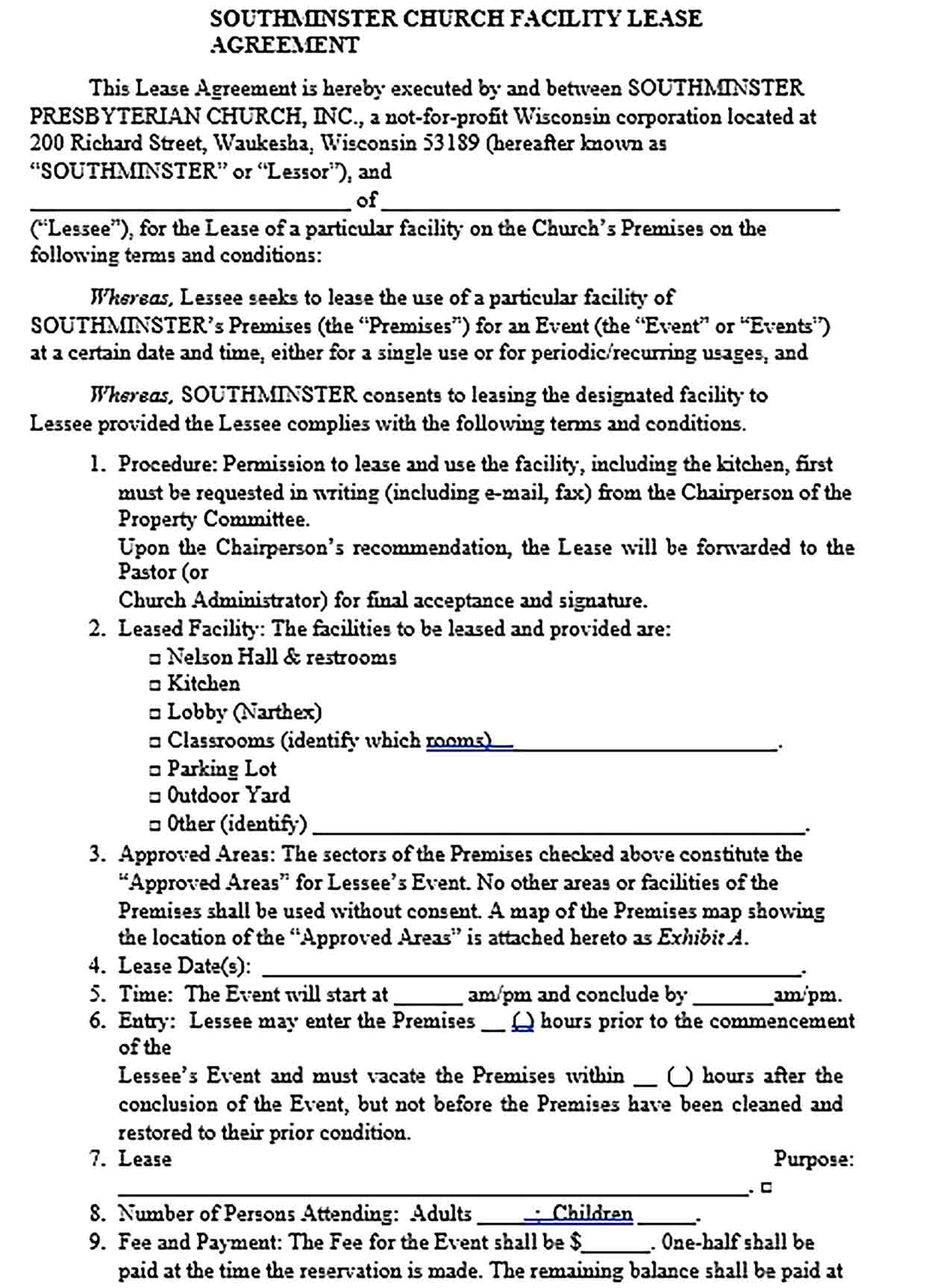 Sample Church Lease Agreement 001