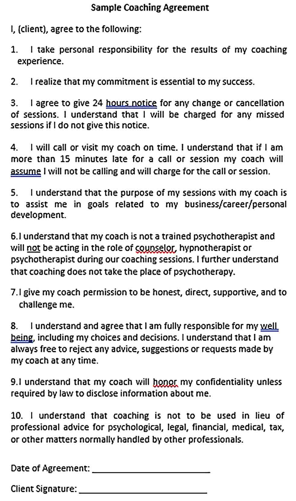 Sample Coaching Confidentiality Agreement