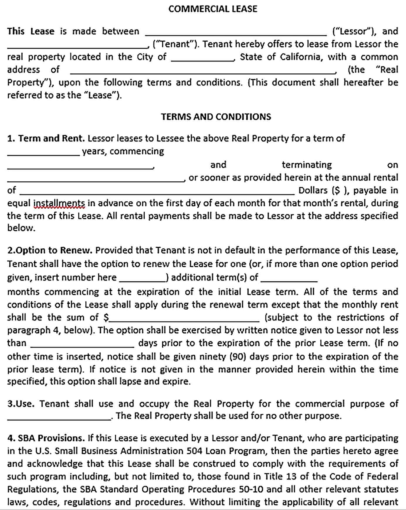 Sample Commercial Real Estate Lease Agreement