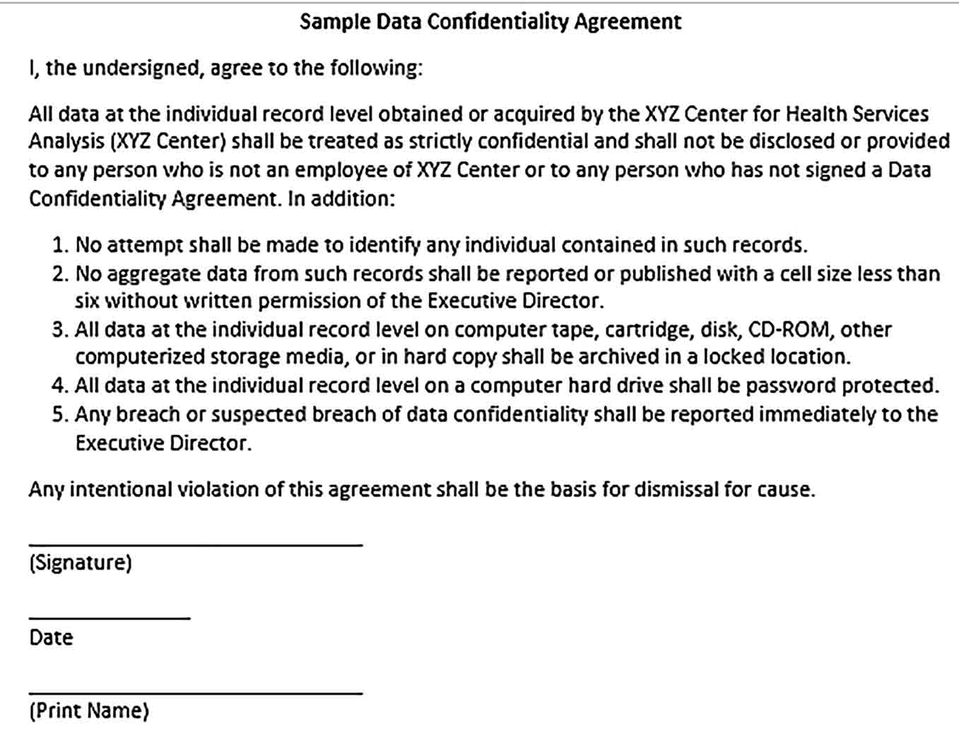 Sample Computer Data Confidentiality Agreement